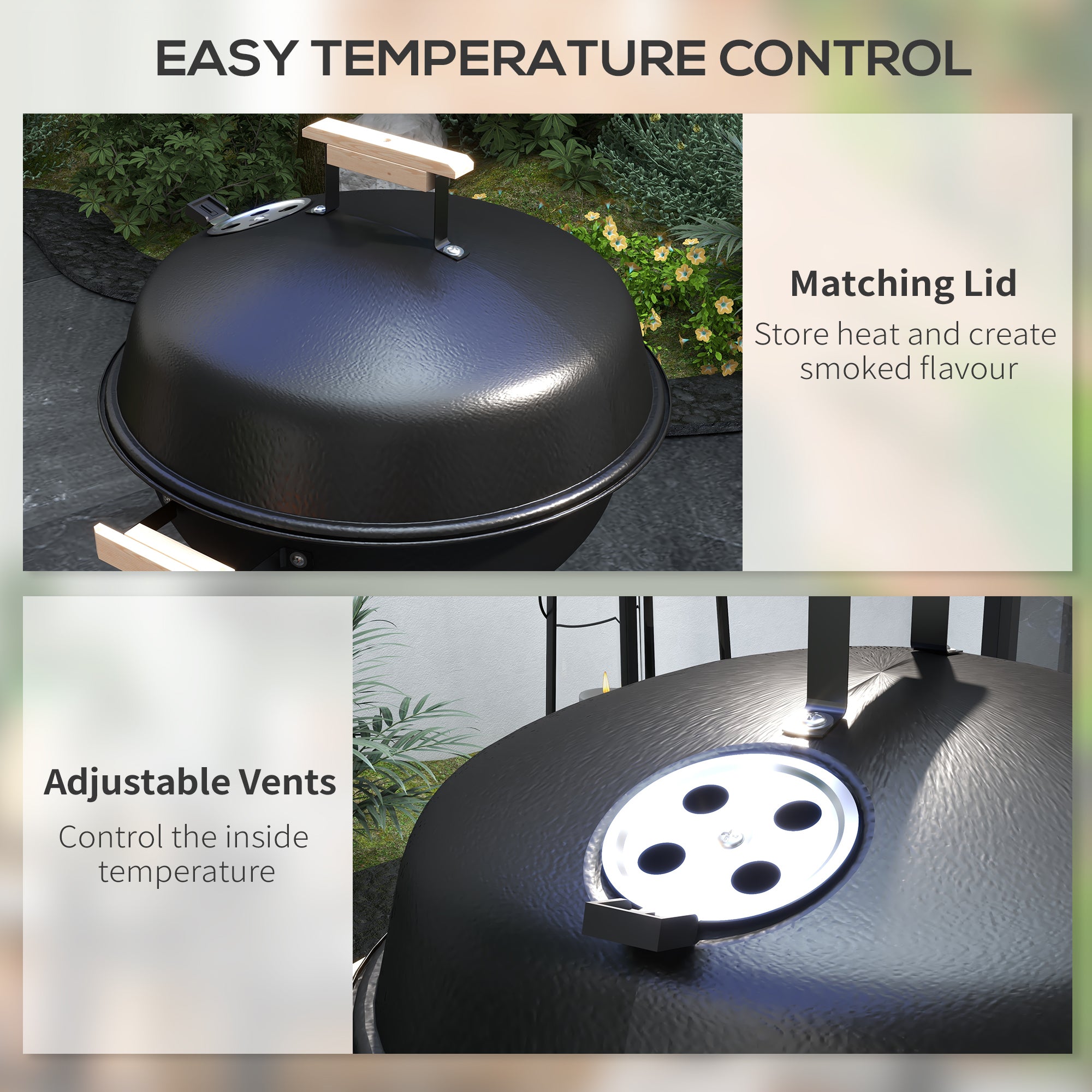 Outsunny Portable Round Kettle Charcoal Grill BBQ Smoker with Lid Outdoor Heat Control Party Patio Barbecue Garden - anydaydirect