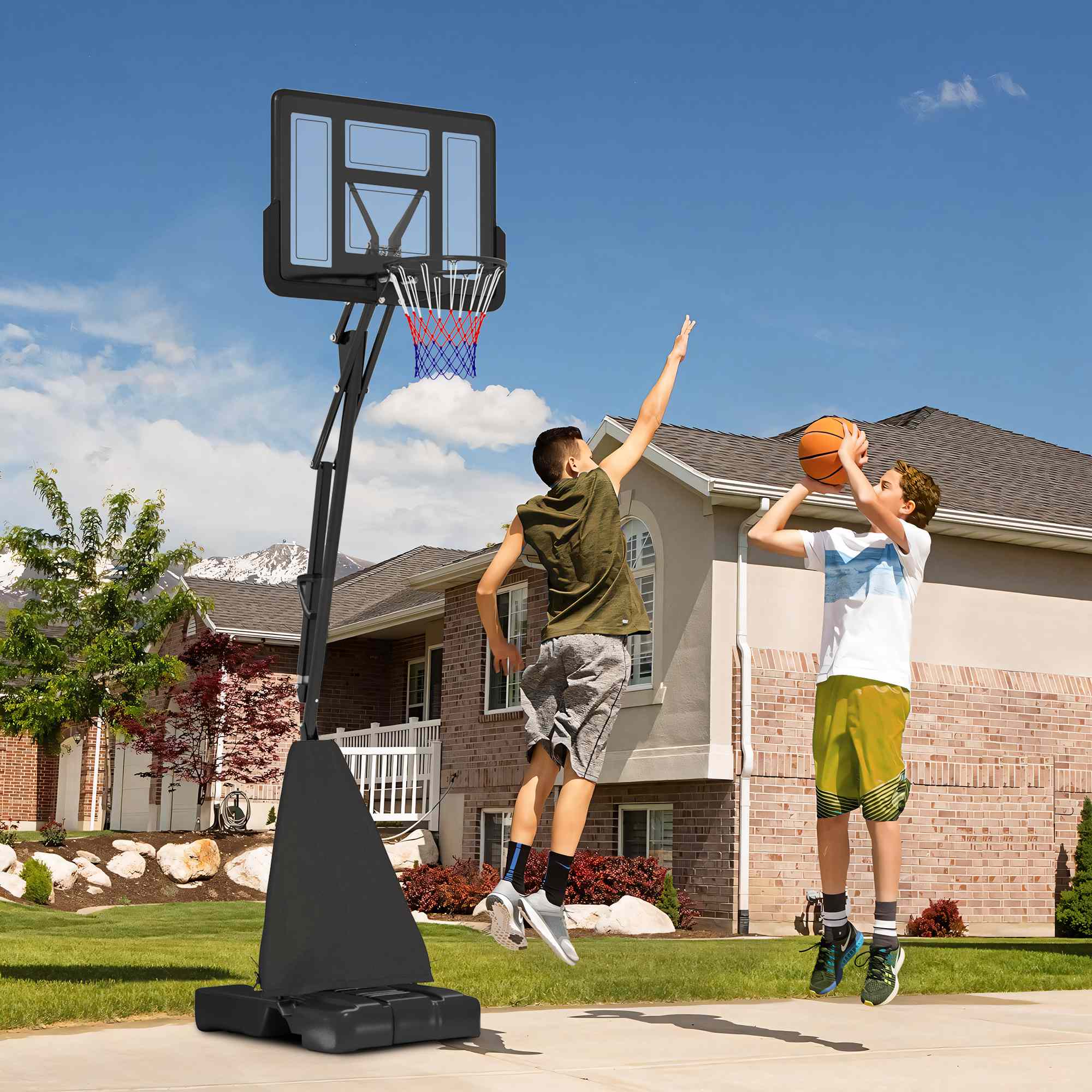 SPORTNOW 245-305cm Adjustable Basketball Hoop and Stand, with Wheels, Black - anydaydirect
