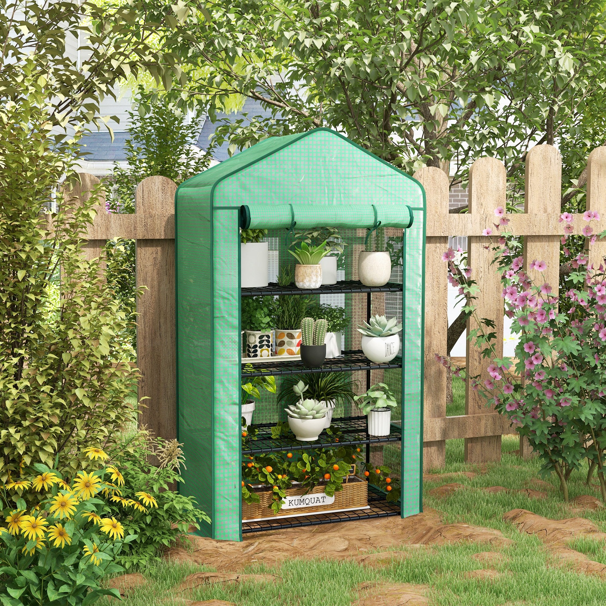 Outsunny Four-Tier Mini Greenhouse, with Reinforced Plastic Cover - anydaydirect
