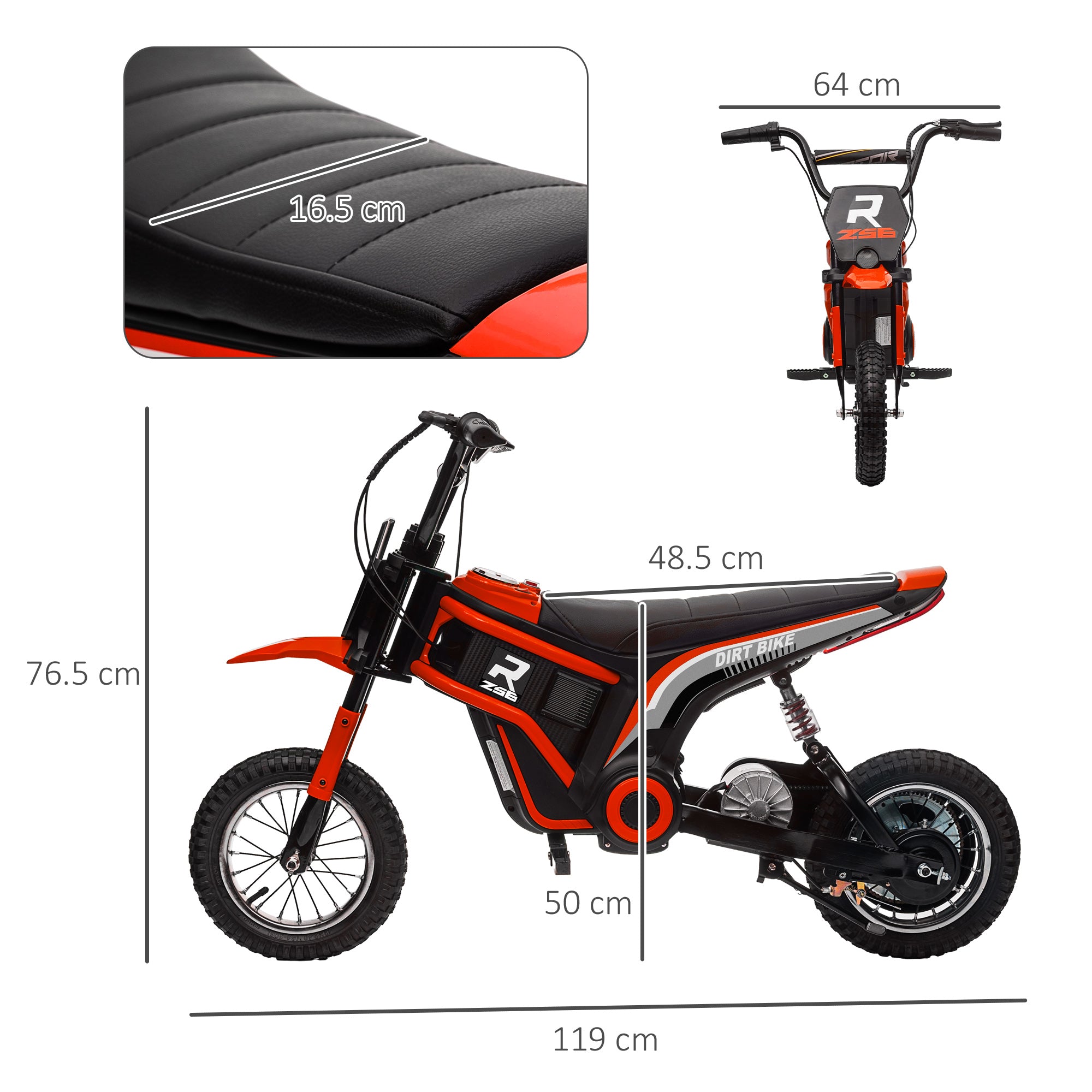 HOMCOM 24V Electric Motorbike, Dirt Bike with Twist Grip Throttle, Music Horn, 12" Pneumatic Tyres, 16 Km/h Max. Speed, Red - anydaydirect