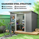 Outsunny 9ft x 6.5ft Garden Storage Shed with Top Window, Metal Outdoor Shed Tool House with Double Doors, Light Grey - anydaydirect