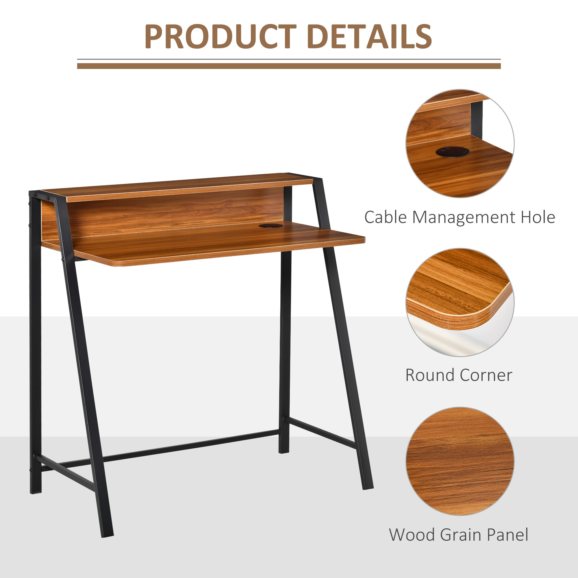 HOMCOM Writing Desk Computer Table Home Office PC Laptop Workstation Storage Shelf 84L x 45W cm Walnut - anydaydirect