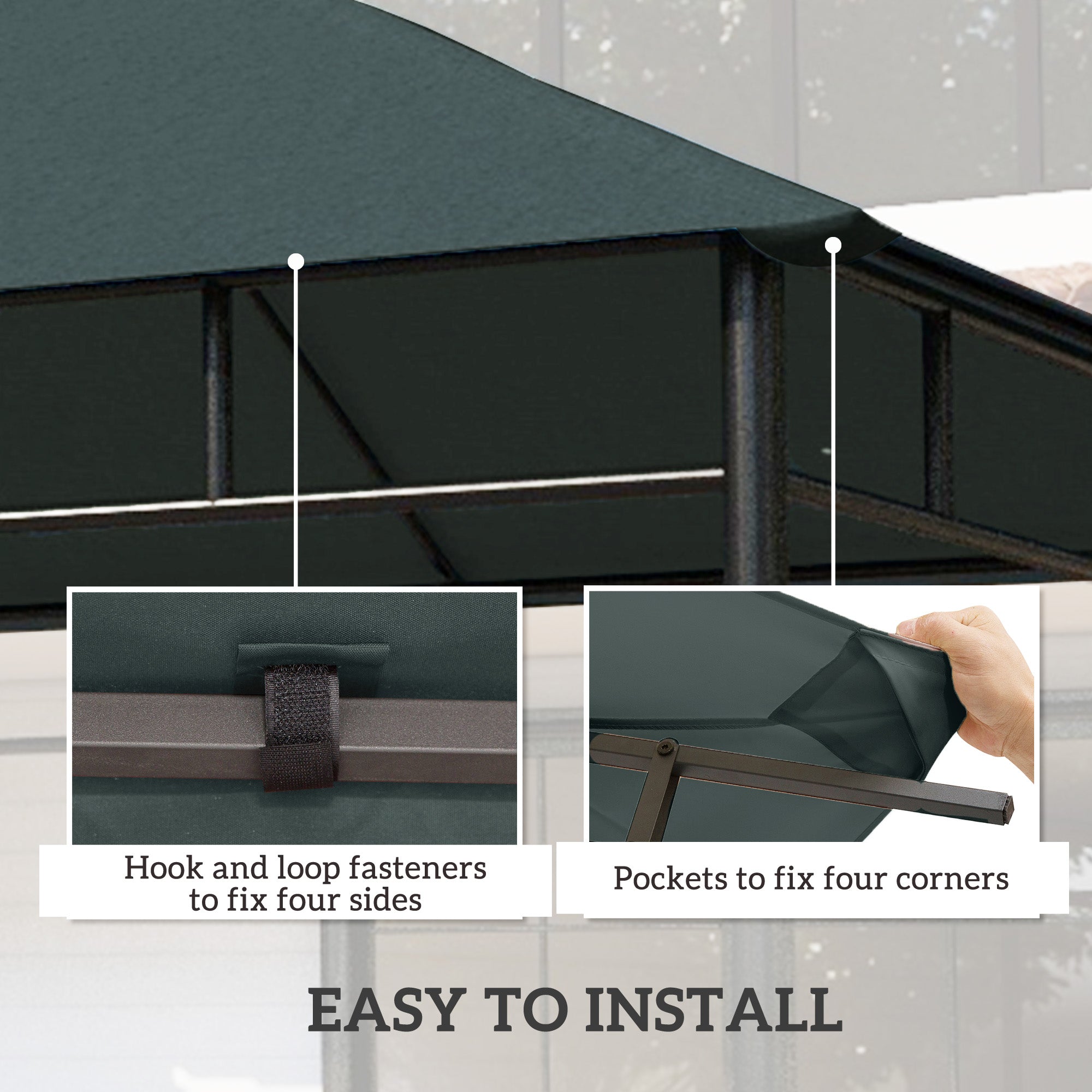 Outsunny 3 x 3 m Gazebo Canopy Replacement Cover, Garden Gazebo Roof Replacement with Drain Holes, TOP COVER ONLY, Grey - anydaydirect
