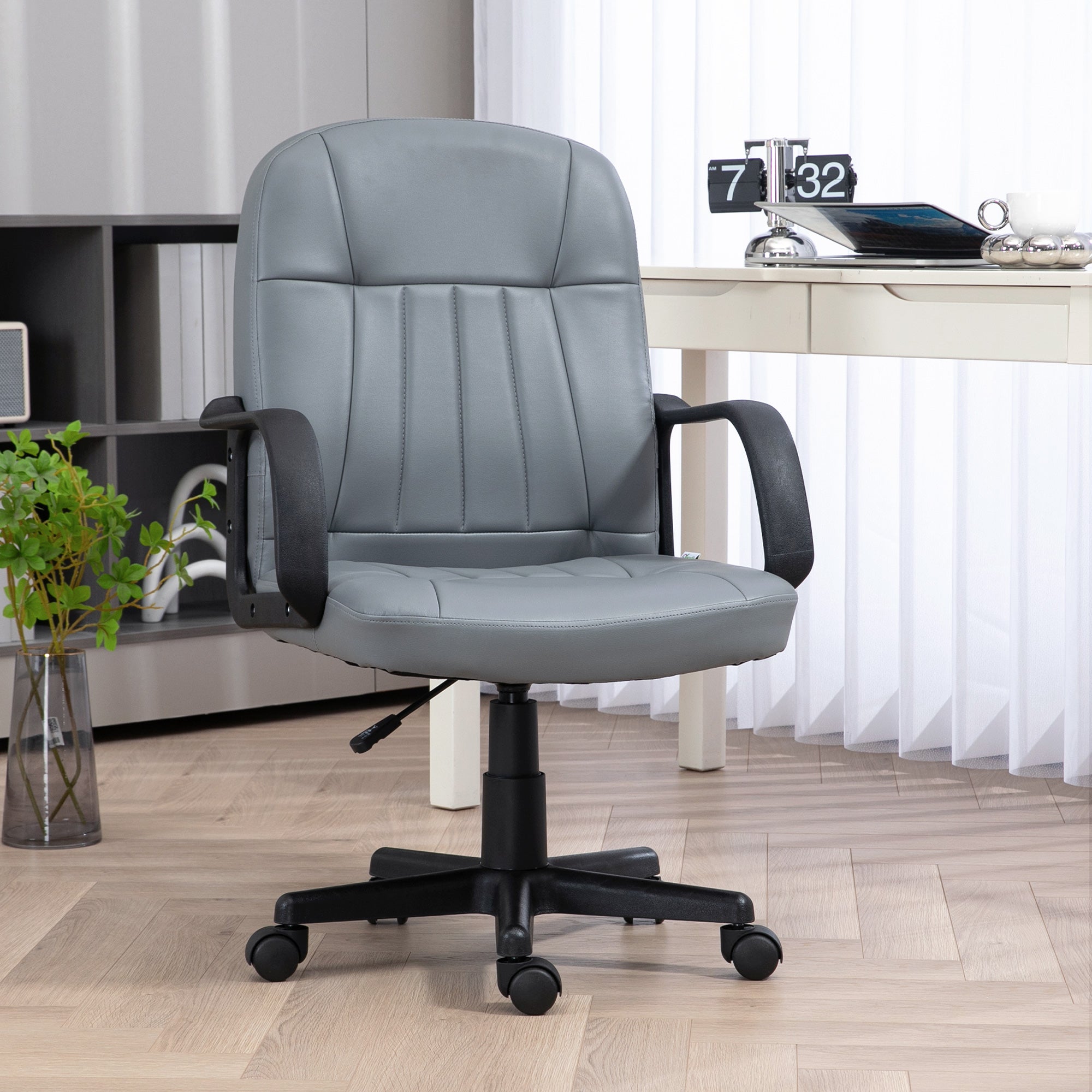 HOMCOM Swivel Executive Office Chair PU Leather Computer Desk Chair Office Furniture Gaming Seater - Grey - anydaydirect