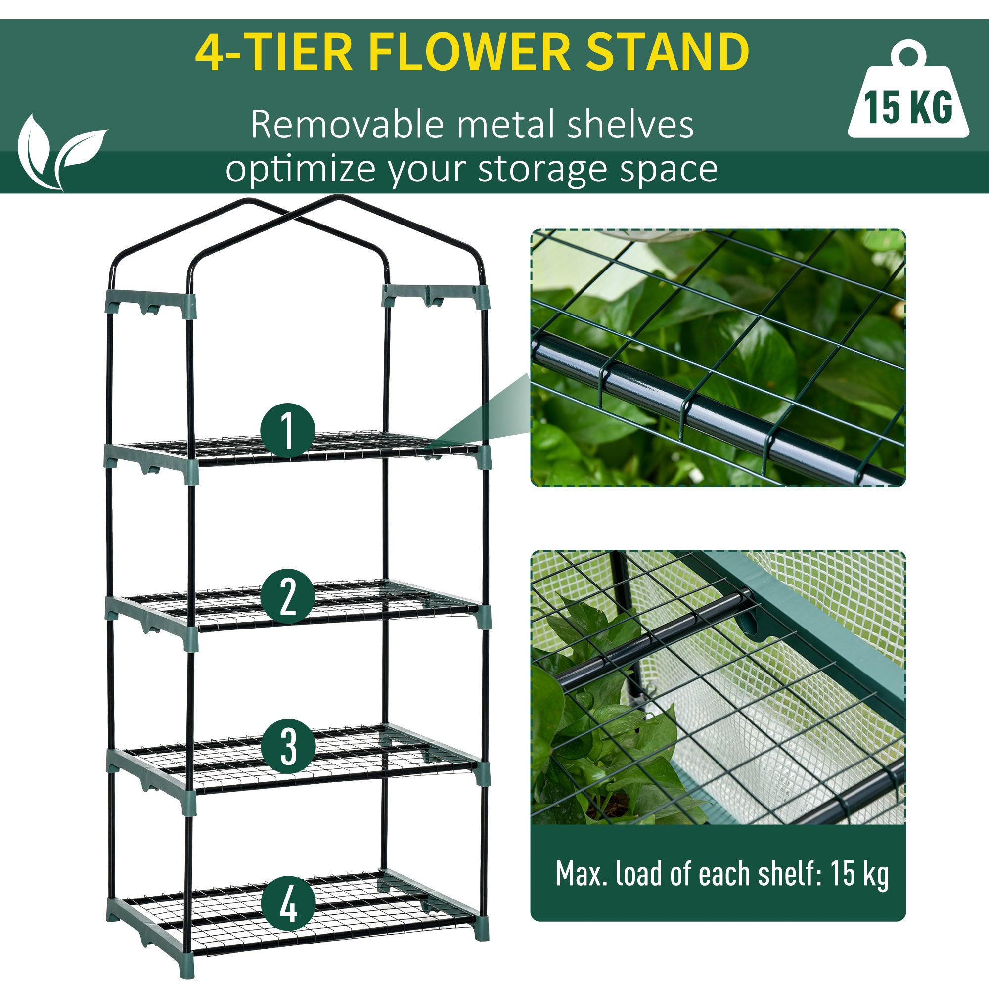 Outsunny 4 Tiers Mini Portable Greenhouse Compact Plant Grow Shed Metal Frame PE Cover 160H x 70L x 50Wcm - anydaydirect