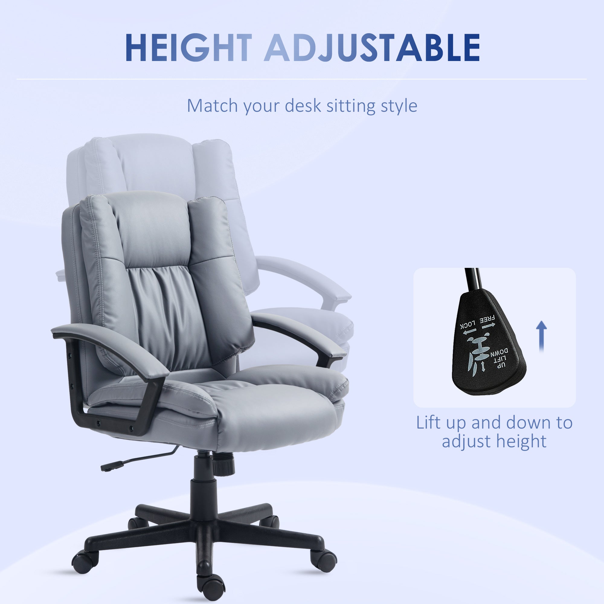 HOMCOM Office Chair, Computer Desk Chair, Mid Back Executive Chair with Adjustable Height and Swivel Rolling Wheels for Home Study, Light Grey - anydaydirect