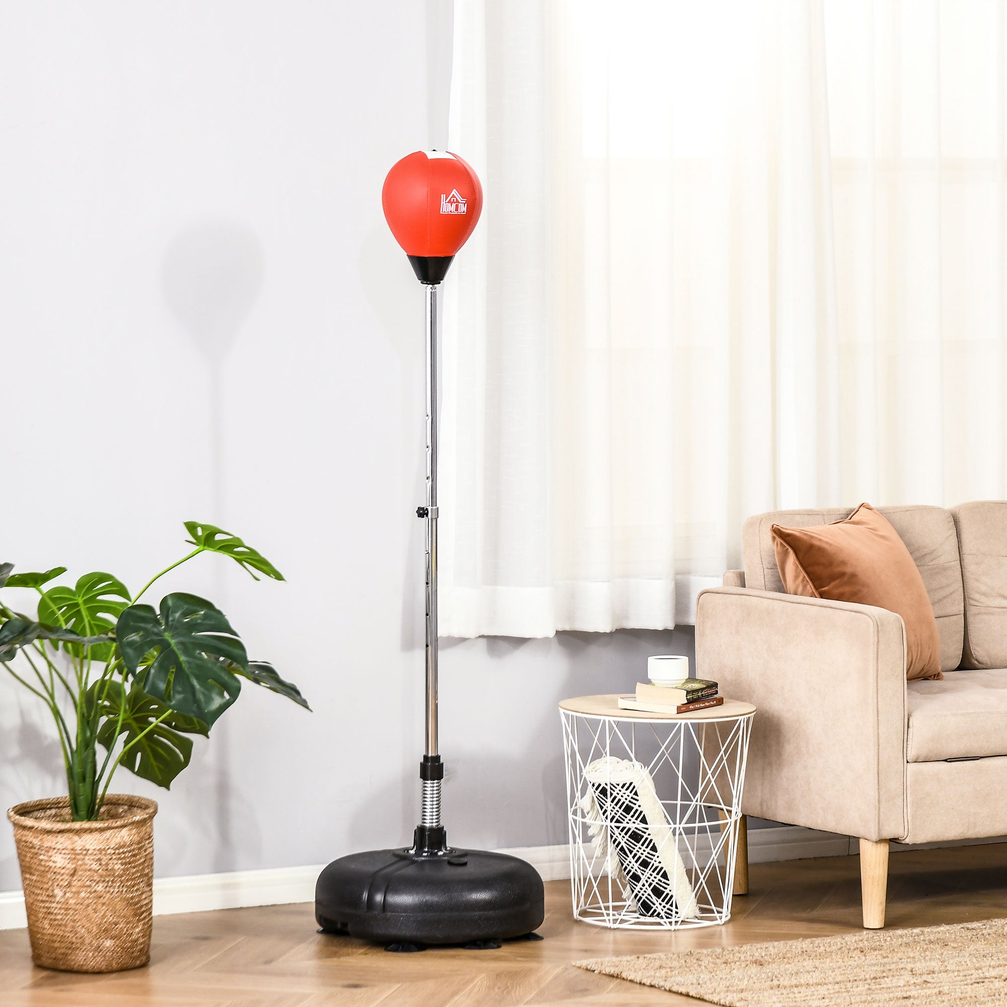 HOMCOM Punching Bag with Stand, 132-158cm Adjustable Height, for Teens, Red/Black - anydaydirect