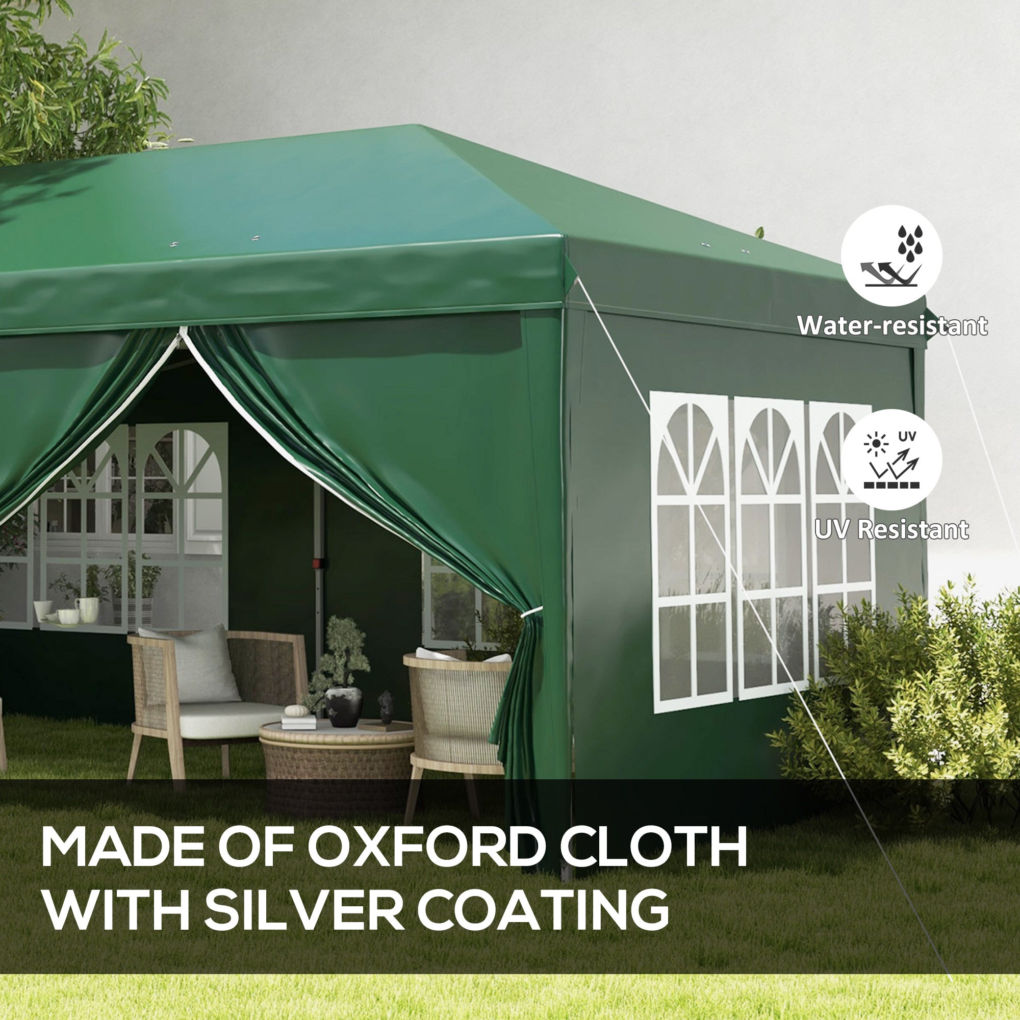 Outsunny 3 x 6m Pop-Up Gazebo, with Curtain Walls and Windows - Dark Green - anydaydirect