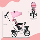 HOMCOM Metal Frame 4 in 1 Baby Push Tricycle with Parent Handle for 1-5 Years Old, Pink - anydaydirect