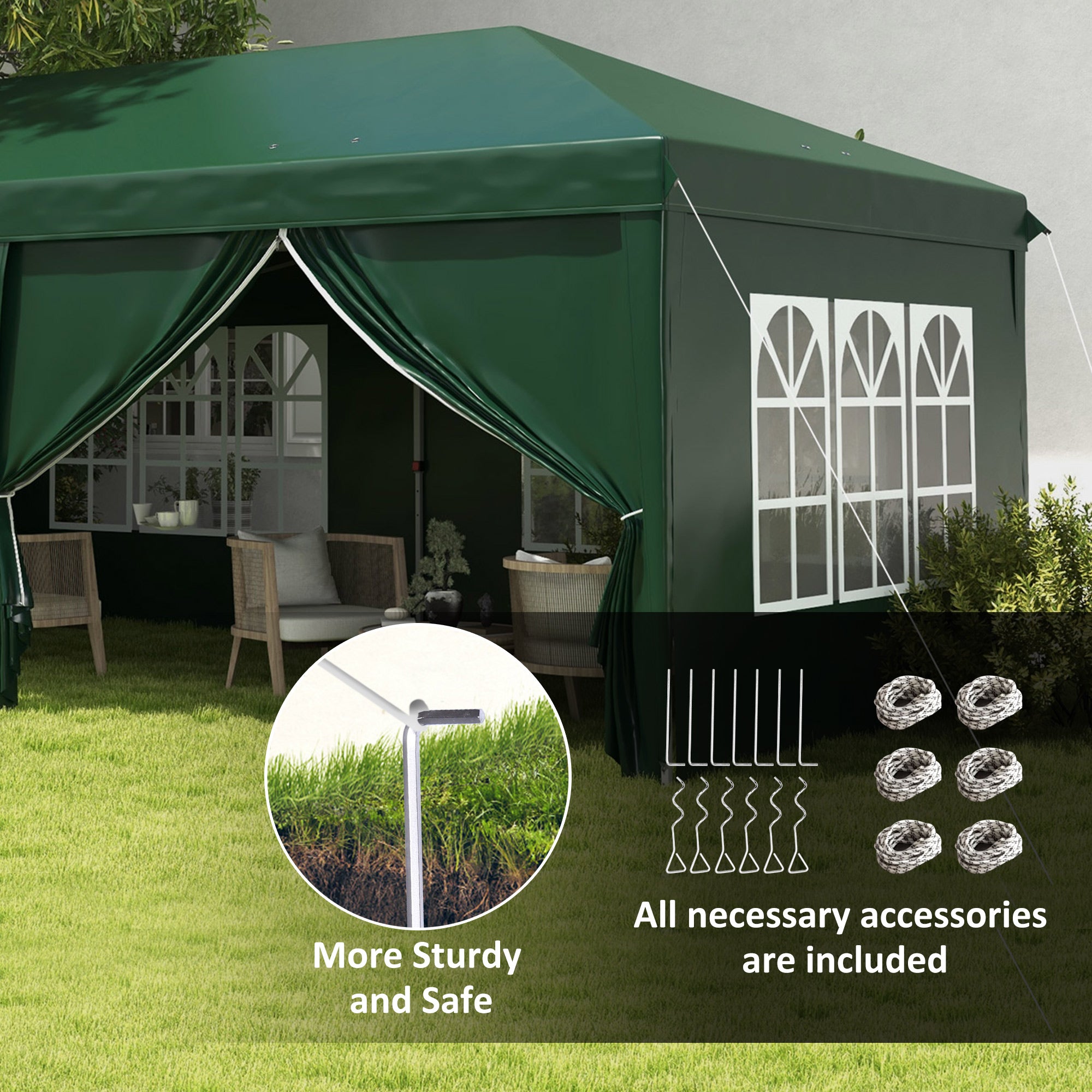 Outsunny 3 x 6m Pop-Up Gazebo, with Curtain Walls and Windows - Dark Green - anydaydirect
