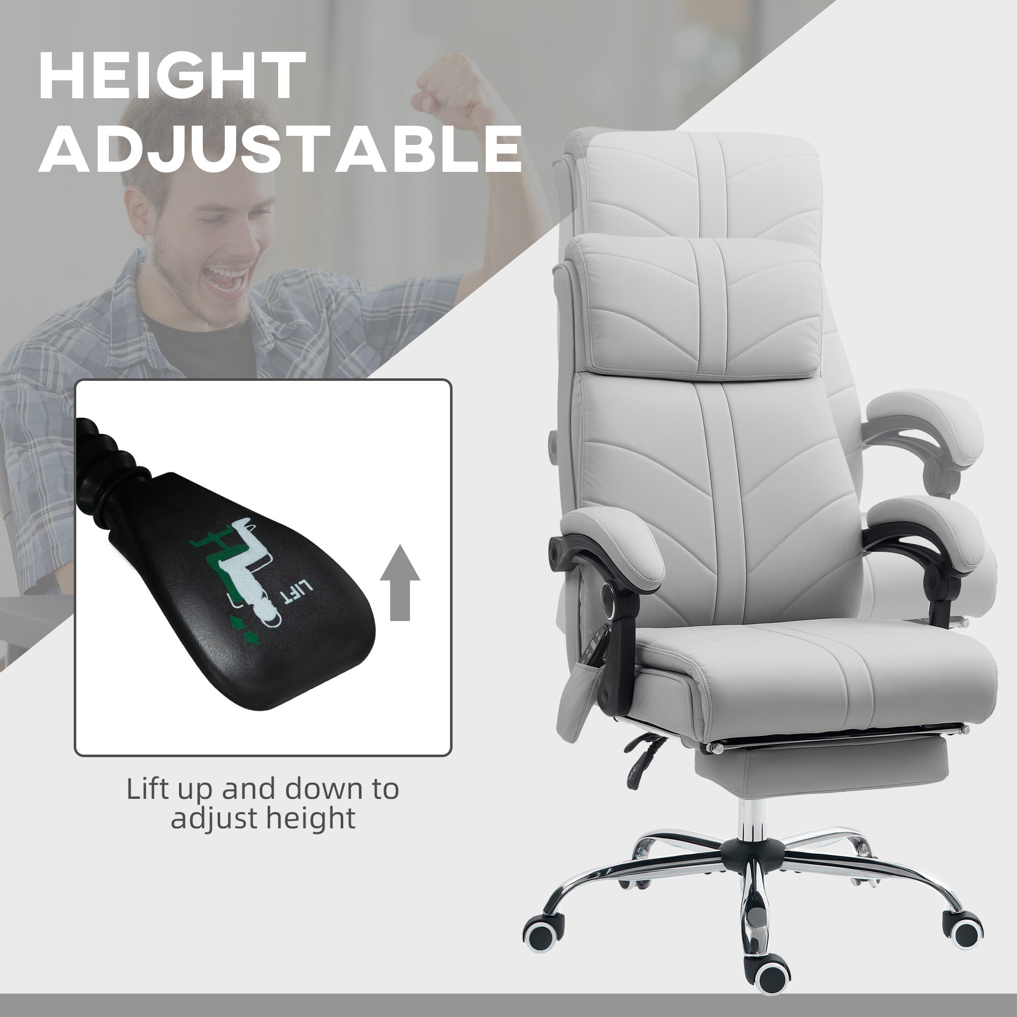 Vinsetto Faux Leather Massage Office Chair - Light Grey - anydaydirect