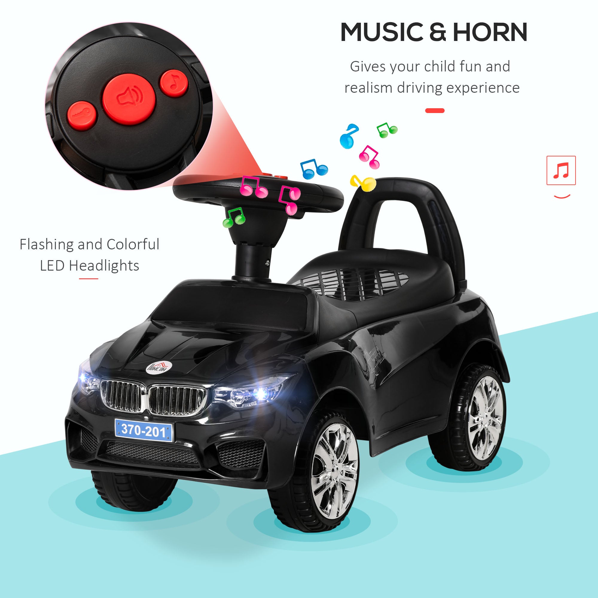 HOMCOM Ride-On Car, Baby Toddler Walker, Foot to Floor Sliding Car, Easy-Glide Wheels, Safe Design, Black. - anydaydirect
