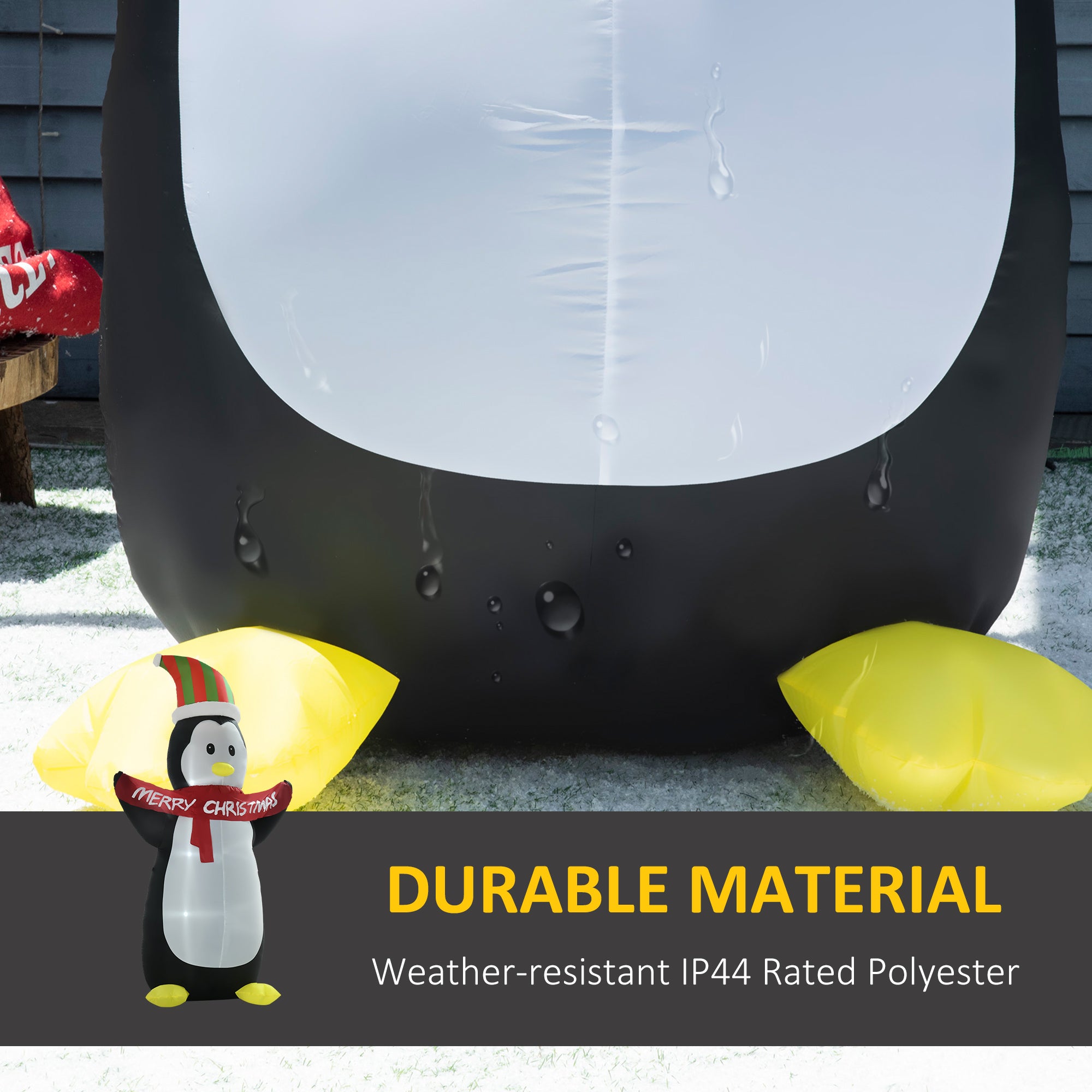 HOMCOM 243cm Inflatable Penguin Holding Merry Christmas Banner Holiday Yard Decoration with LED Lights, Indoor Outdoor Lawn Blow Up Decor - anydaydirect