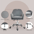 HOMCOM Office Chair, Swivel Desk Chair, Velvet-Feel Fabric Vanity Chair with Adjustable Height and Rolling Wheels for Home Work Study, Grey - anydaydirect