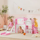 AIYAPLAY 7 in 1 Toddler Slide Set with Basketball Hoop, Climbing Frame, Telescope, Drawing Board, Storage Box, Pink - anydaydirect