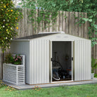 Outsunny 9 x 6FT Garden Storage Shed, Metal Outdoor Storage Shed House with Floor Foundation, Ventilation & Doors, Grey - anydaydirect