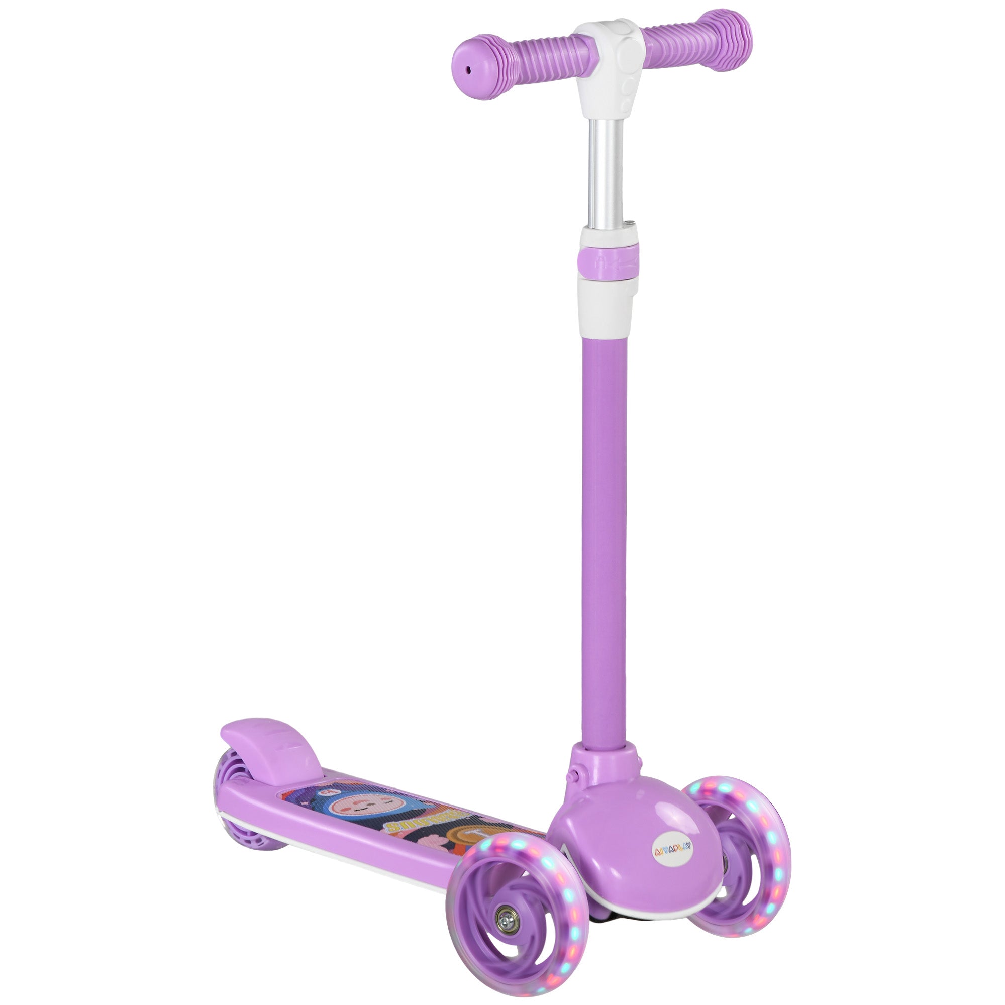 AIYAPLAY Kids 3 Wheel Scooter for 2-6 Years Old w/ Adjustable Height, LED Light, TPE Handlebar, Purple - anydaydirect