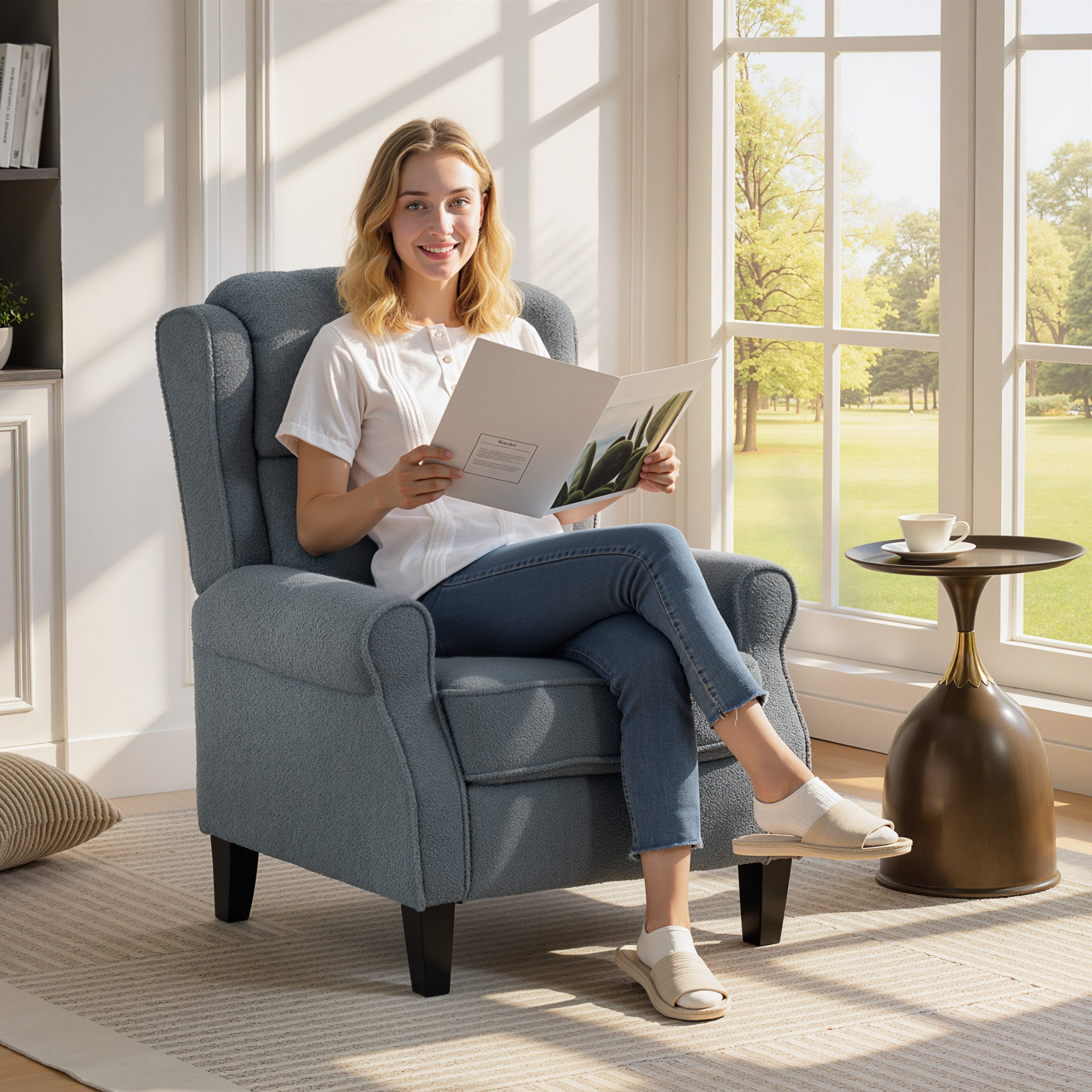 HOMCOM Recliner Armchair with Extended Leg Rest - Grey - anydaydirect