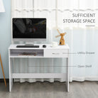 HOMCOM Compact Computer Desk, Study Table with Drawer and Storage Compartment, Writing Workstation, White - anydaydirect