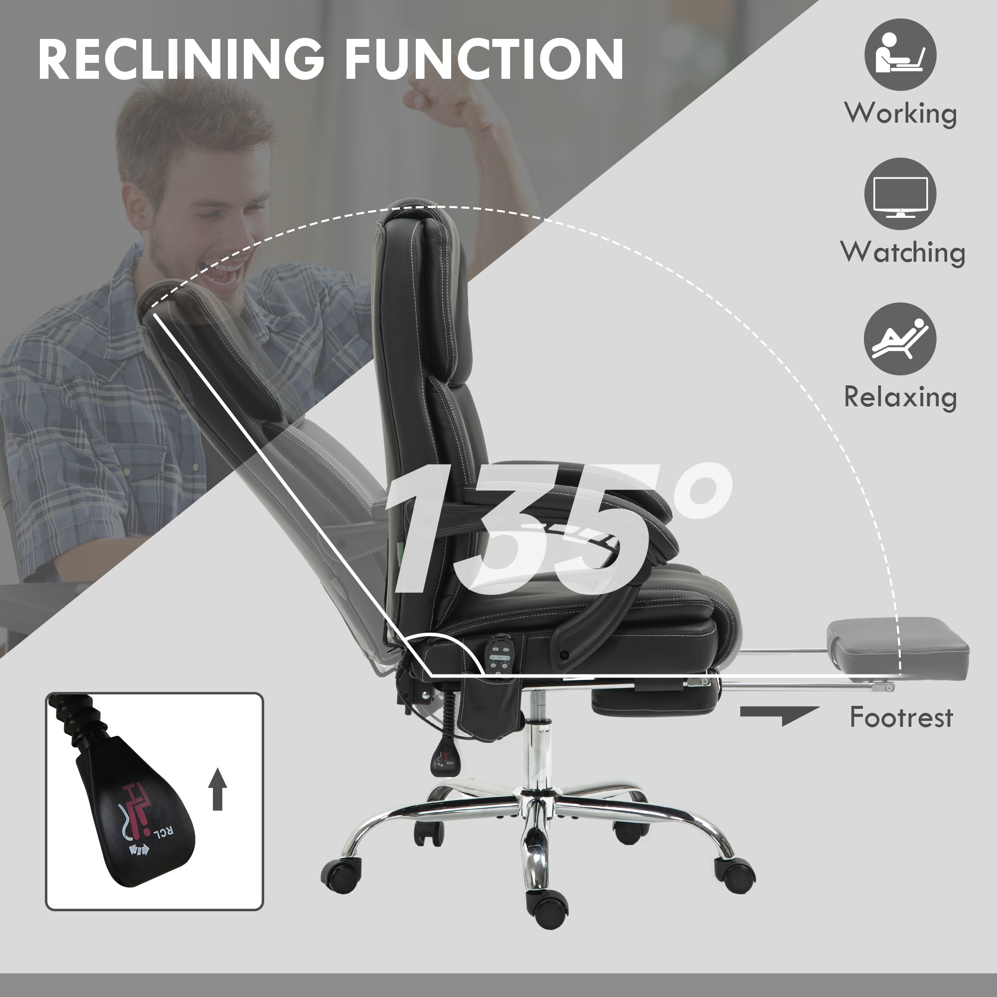 Vinsetto Six Point Vibrating Massage Office Chair - Black - anydaydirect