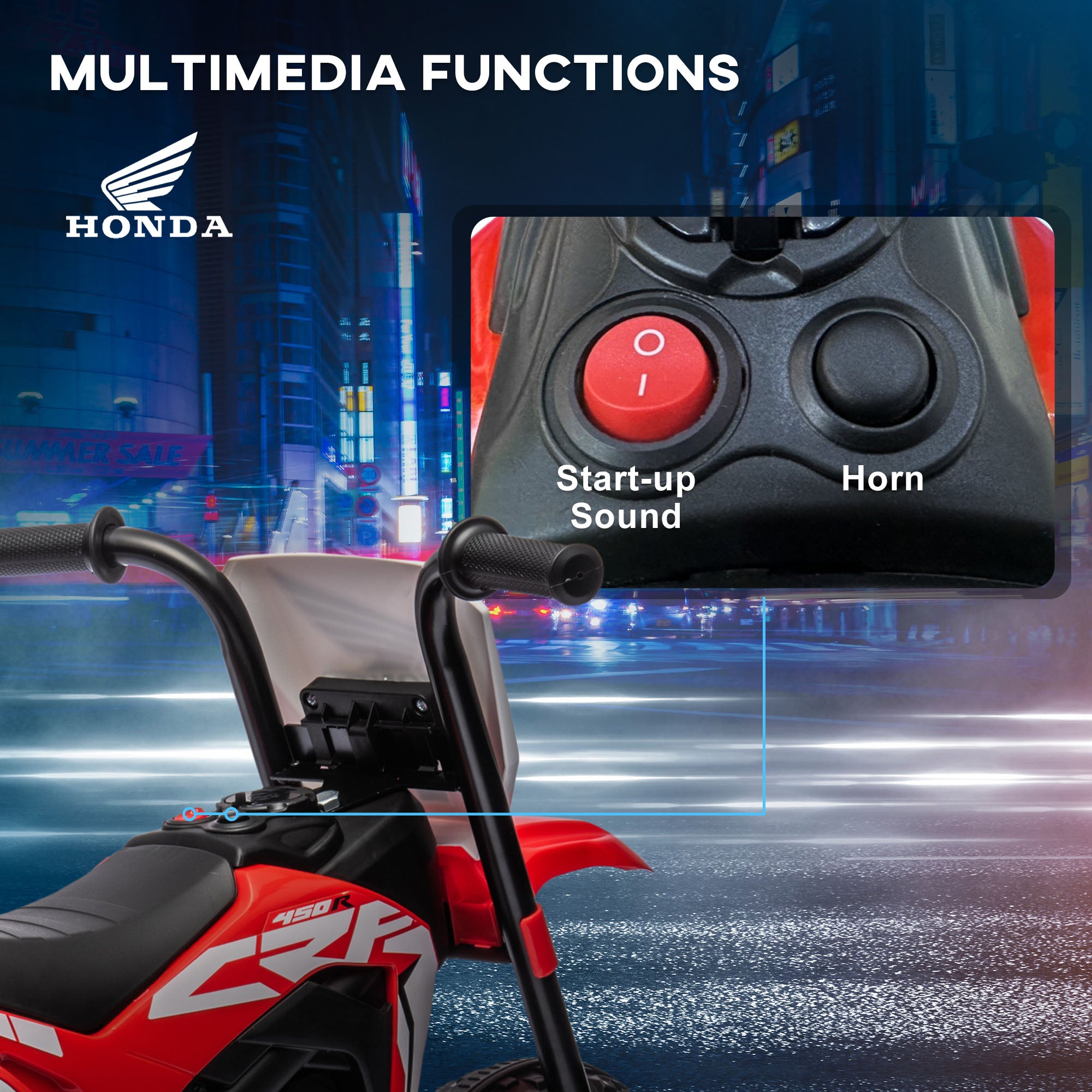 HOMCOM 6V Kids Motorbike, 3 Wheels Kids Electric Bike with Horn, Startup Sound for Ages 18-36 Months - Red - anydaydirect