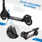 HOMCOM Adult Teens Kick Scooter Foldable Height Adjustable Aluminium Ride On Toy for 14+ w/ Rear Wheel & Hand Brake, 200mm Big Wheels, Shock Mitigation System - Black - anydaydirect