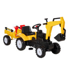 HOMCOM Ride-on Toy Pedal Digger Construction Car with Horn & Detachable Trailer, Yellow - anydaydirect