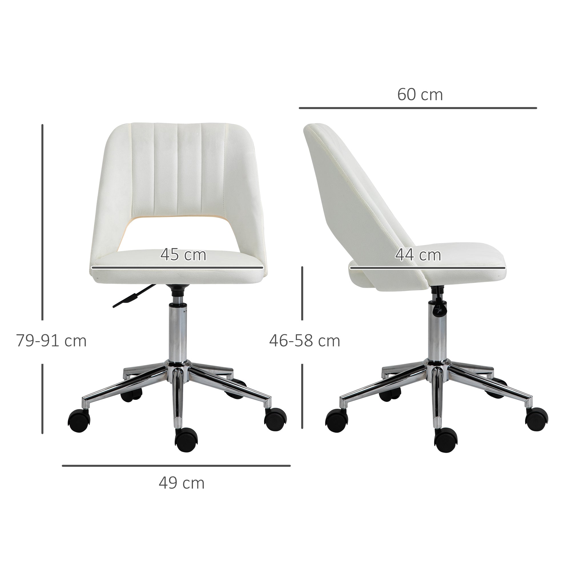 Vinsetto Armless Velvet-Feel Office Chair - Cream White - anydaydirect
