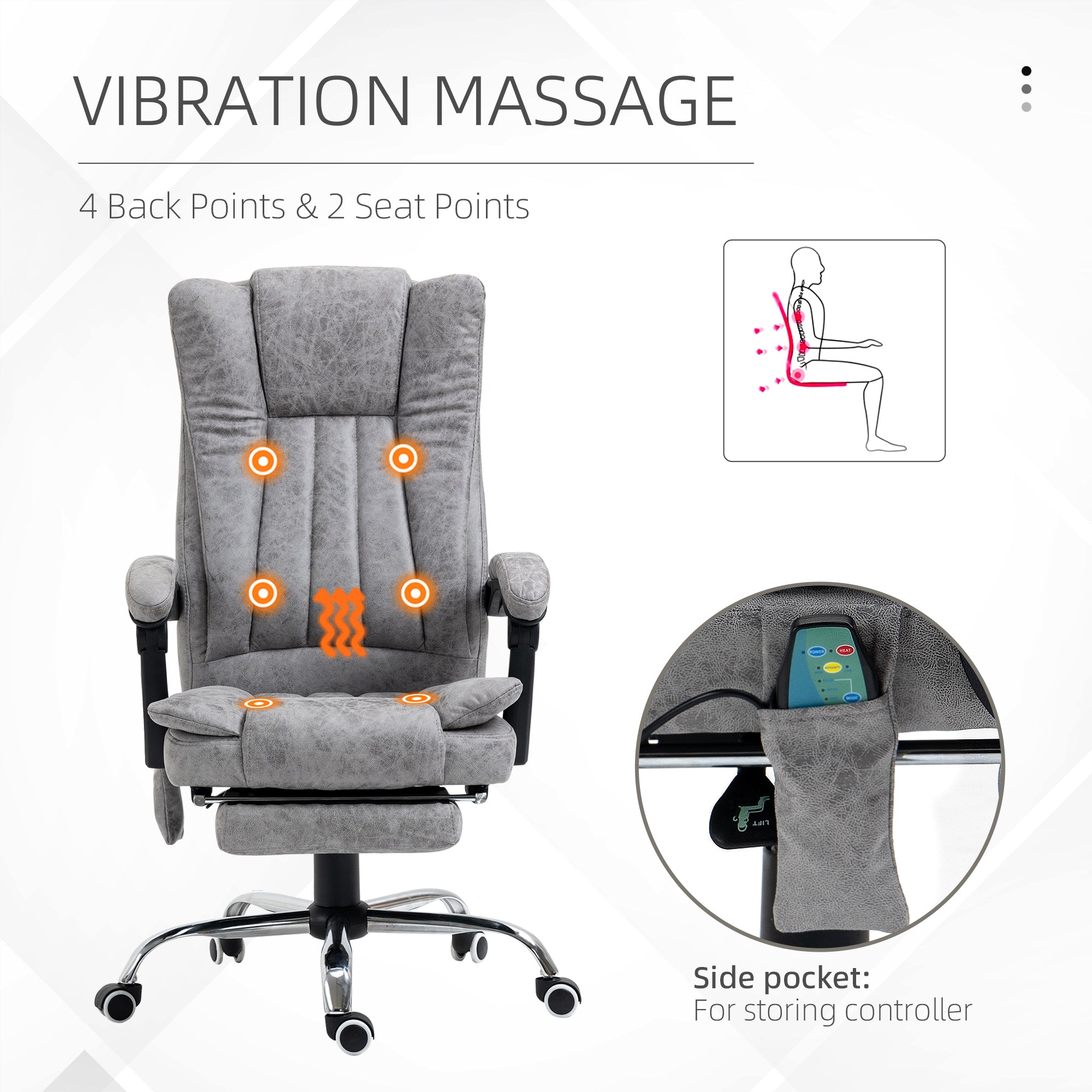 Vinsetto 6 Point Vibrating Massage Office Chair with Heat, Breathable Faux Leather Office Chair with High Back, Height Adjustable Grey - anydaydirect