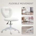 HOMCOM Armless Heart Computer Desk Chair, Teddy Fleece Swivel Office Chair, Makeup Vanity Chair with Height Adjustable, Wheels, for Home Study Bedroom, White - anydaydirect