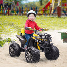 HOMCOM 12V Quad Bike ATV with LED Lights, Music, Backrest, Forward, Backward, Yellow - anydaydirect