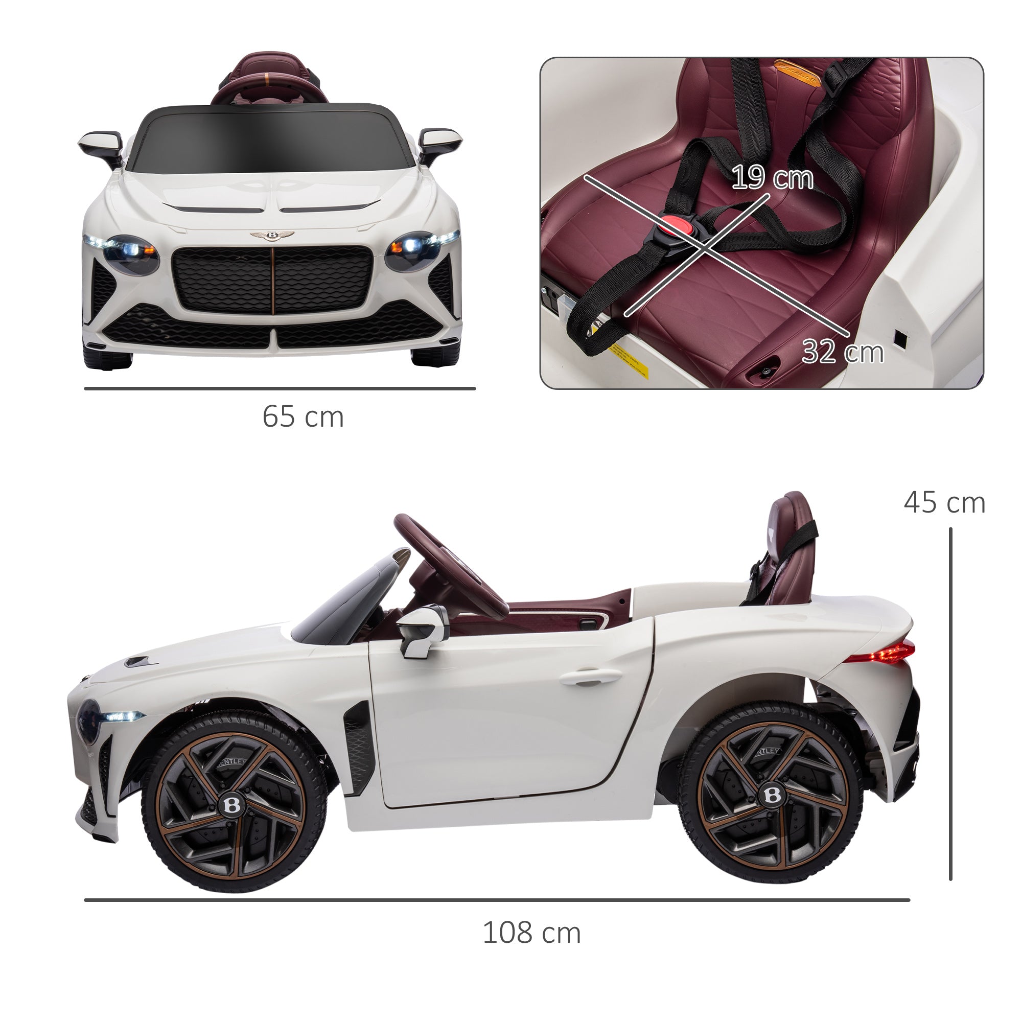 Bentley Bacalar Licensed 12V Kids Electric Ride on Car w/ Remote Control, HOMCOM Powered Electric Car w/ Portable Battery Aged 3-5 - anydaydirect