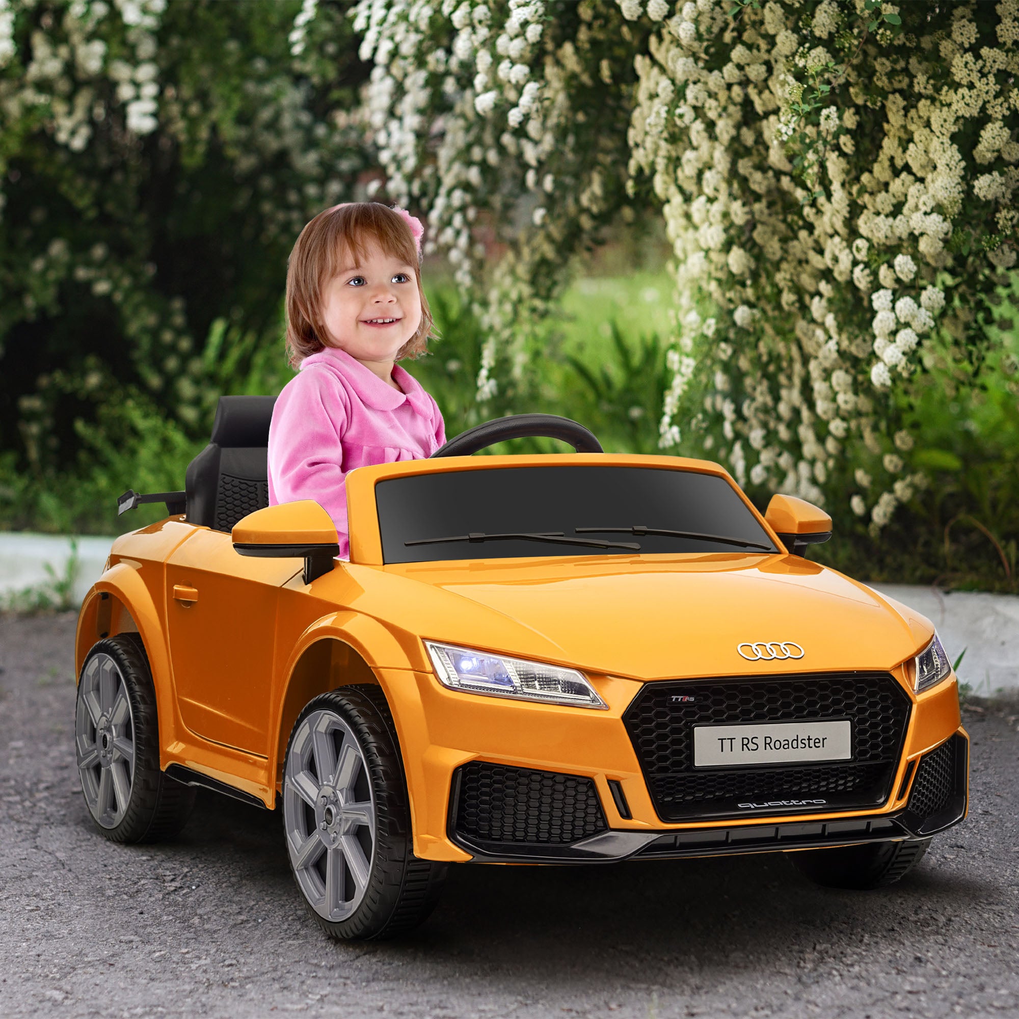 HOMCOM Kids Licensed Audi TT RS Ride-On Car 12V Battery w/ Remote Suspension Headlights and MP3 Player 3km/h Yellow - anydaydirect