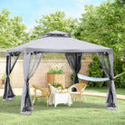 Outsunny 3 x 3 m Metal Gazebo, Garden Pavillion, Double Roof Outdoor Canopy Shelter with Mesh Sidewalls, Grey - anydaydirect