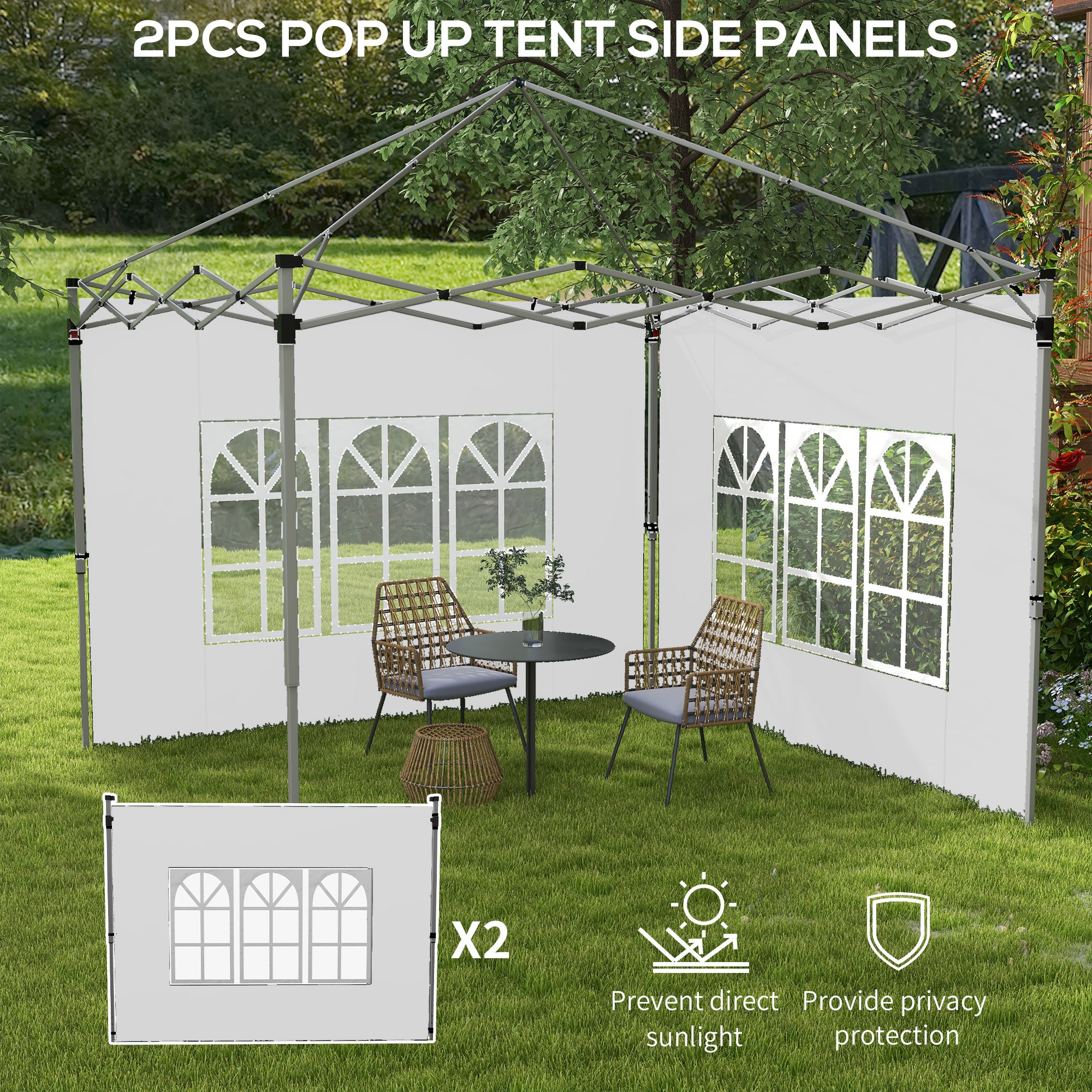 Outsunny Gazebo Side Panels, Sides Replacement with Window for 3x3(m) or 3x4m Pop Up Gazebo, 2 Pack, White - anydaydirect