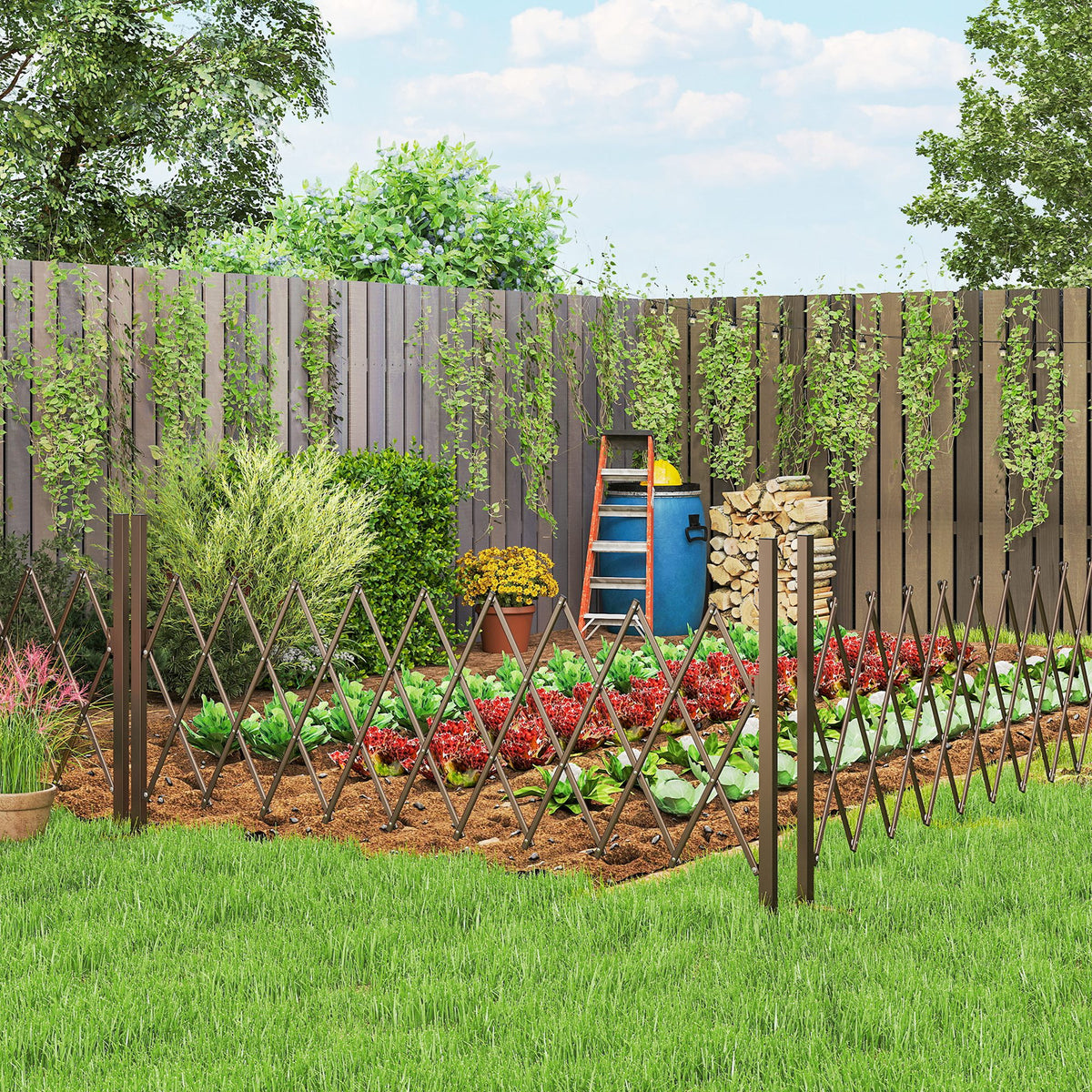 Outsunny Expanding Trellis Fence, Freestanding Movable Fence, Foldable ...