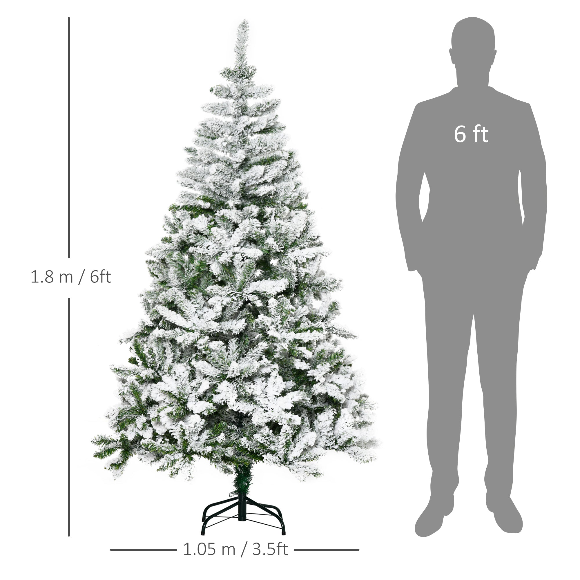 HOMCOM 6 Foot Snow Flocked Artificial Christmas Tree Xmas Pine Tree with 750 Realistic Branches, Auto Open and Steel Base, Green - anydaydirect