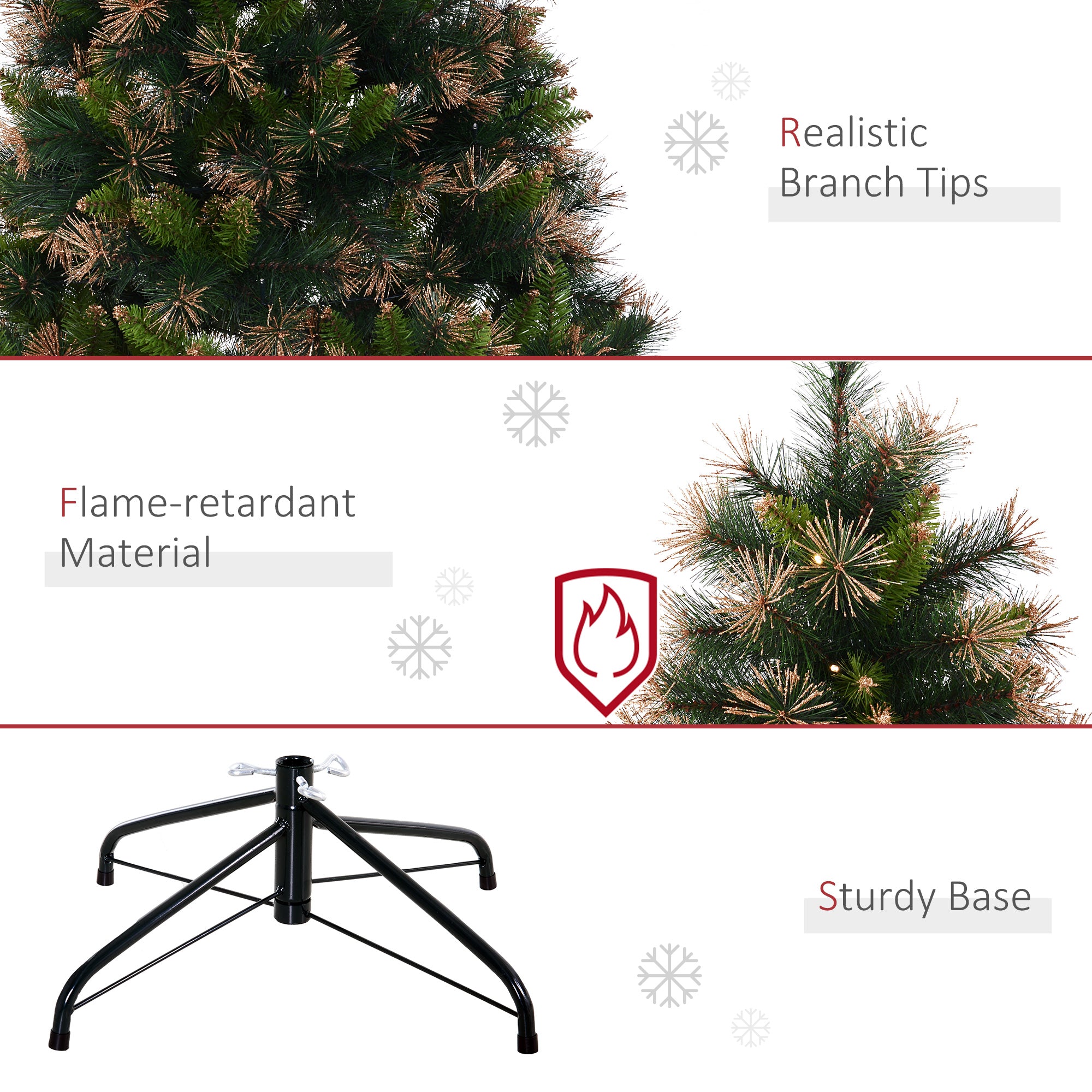 HOMCOM 1.5m Prelit Christmas Tree Artificial Tree, Metal Stand-Green - anydaydirect