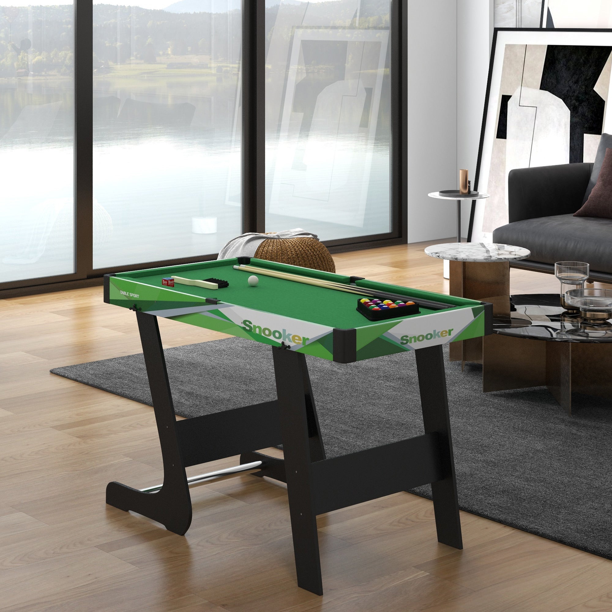SPORTNOW 104cm Folding Mini Pool Table Set with 2 Cues, 16 Balls, Chalk, Triangle, Brush, Green - anydaydirect