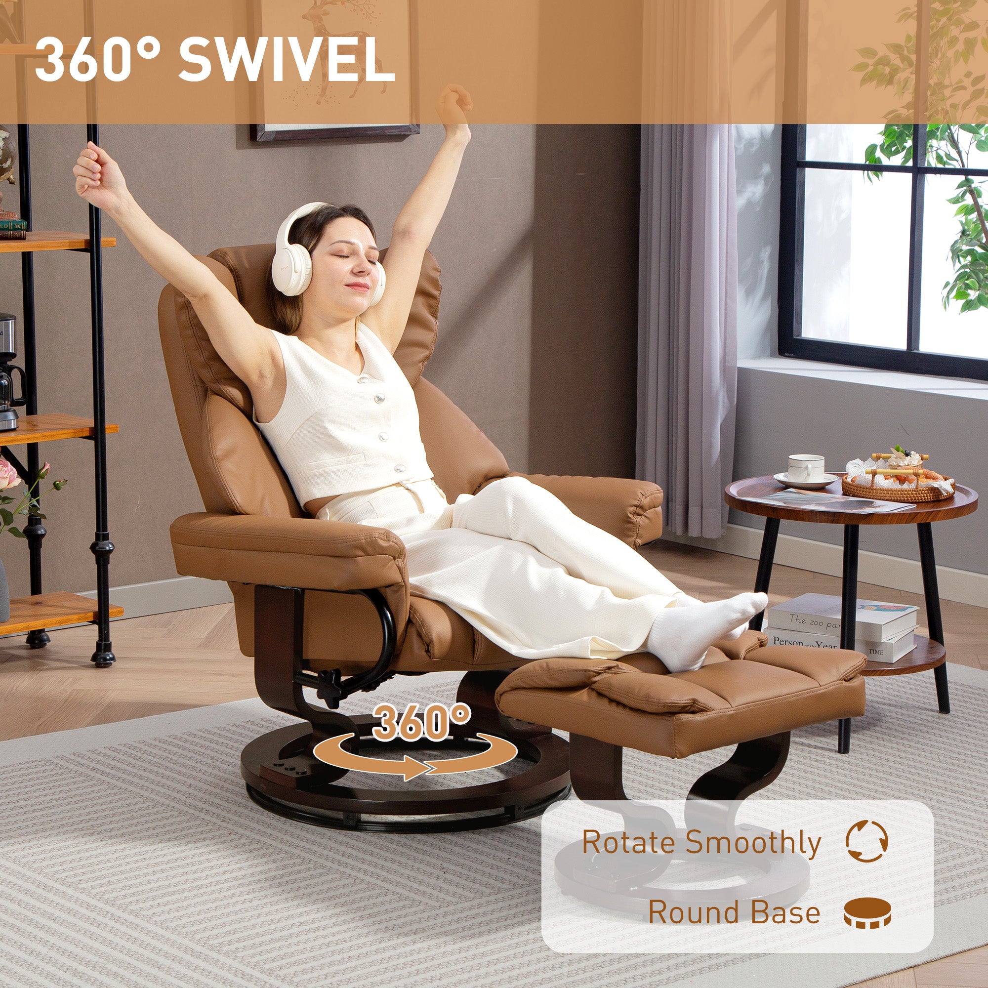 HOMCOM Faux Leather Reclining Chair and Footstool - Brown - anydaydirect