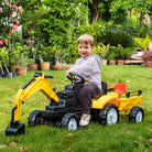 HOMCOM Ride-on Toy Pedal Digger Construction Car with Horn & Detachable Trailer, Yellow - anydaydirect