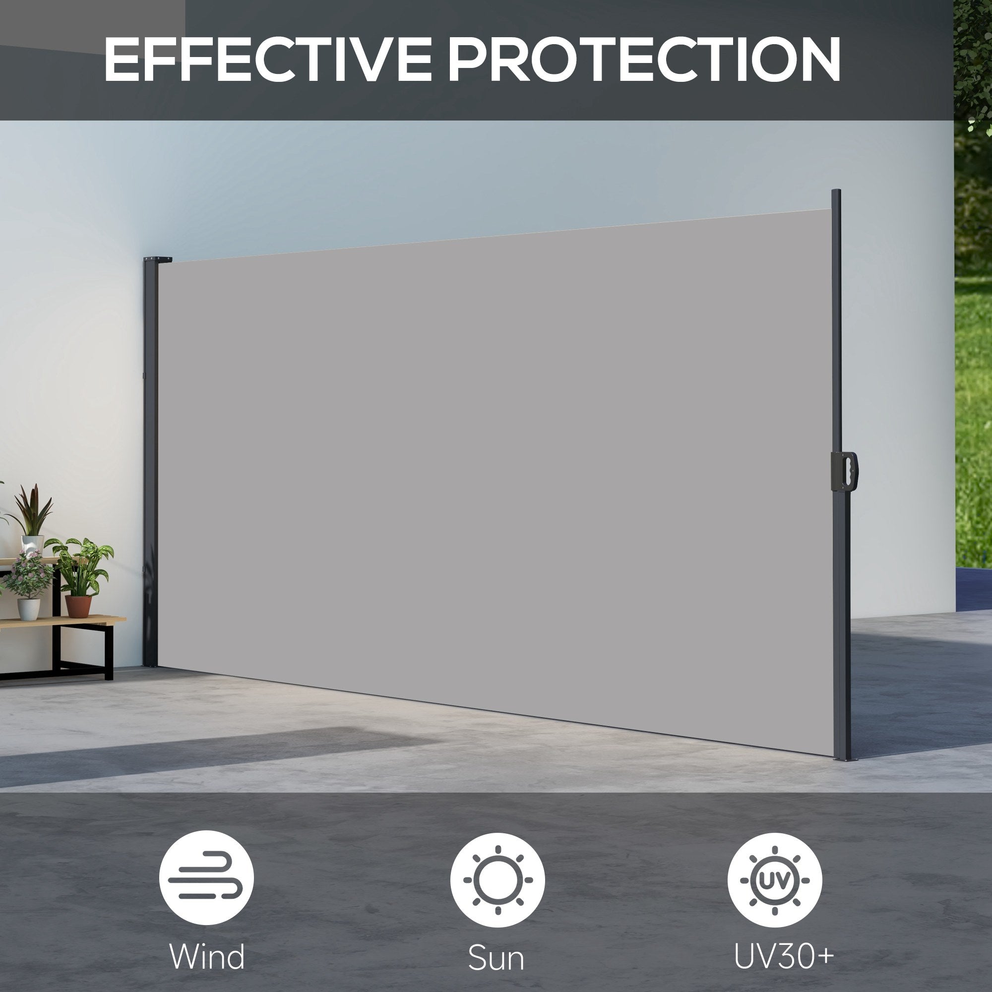 Outsunny Retractable Side Awning, Outdoor Privacy Screen for Garden, Hot Tub, Balcony, Terrace, Pool, 400 x 180cm, Light Grey - anydaydirect