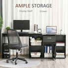 HOMCOM L-Shaped Computer Desk with Storage Compartments, Drawer and Cabinet, Laptop PC Corner Table, Home Office Workstation, 120 x 115 x 76cm, Black - anydaydirect