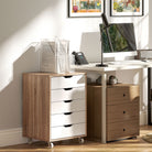 Vinsetto Five-Drawer Filing Cabinet, with Wheels - Oak Brown - anydaydirect