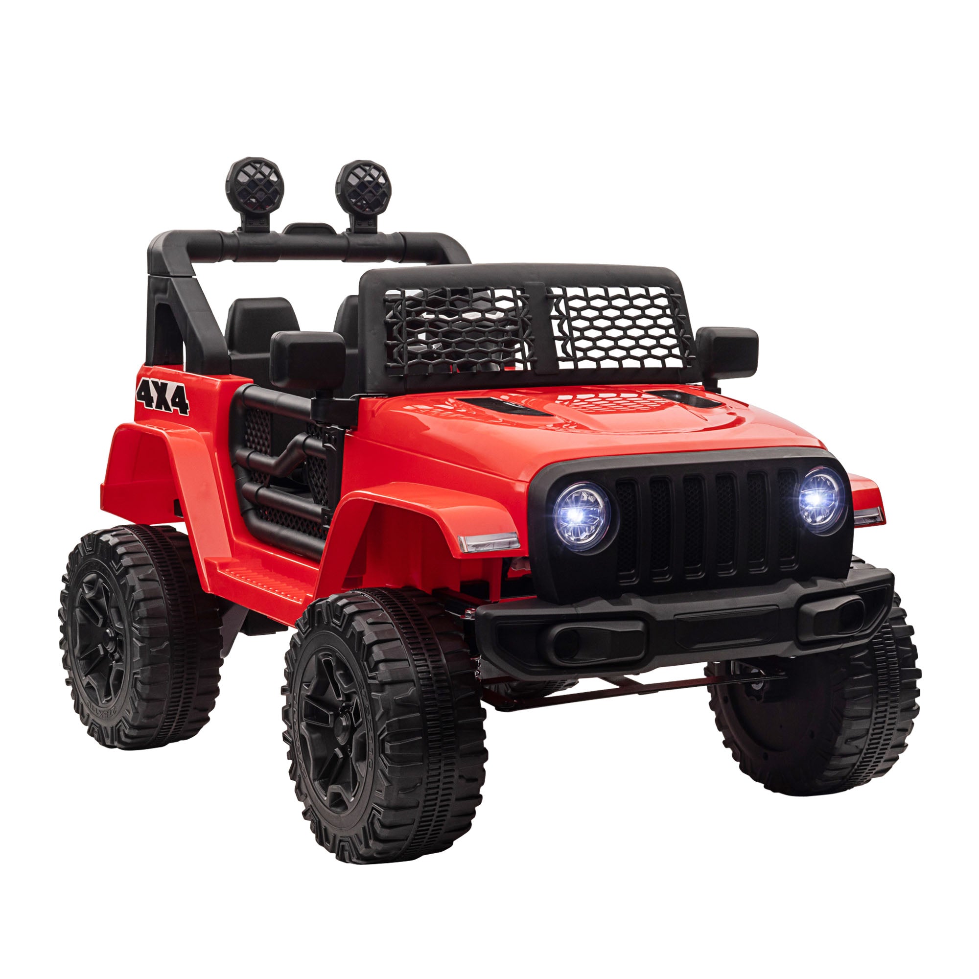 HOMCOM 12V Battery-powered 2 Motors Kids Electric Ride On Car Truck Off-road Toy with Parental Remote Control Horn Lights for 3-6 Years Old Red - anydaydirect
