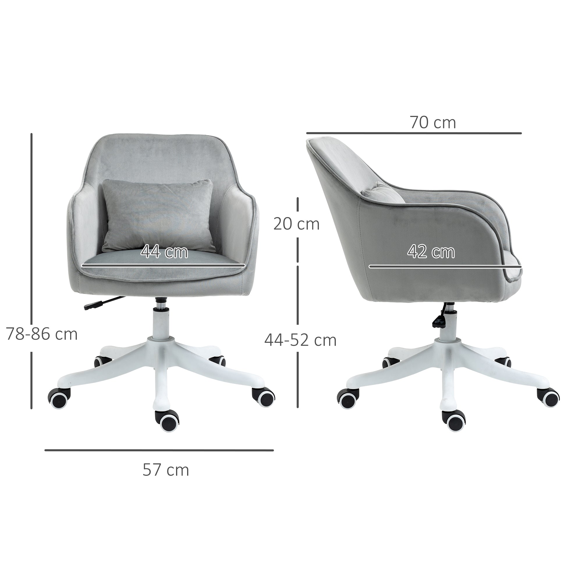 Vinsetto Velvet Office Chair, Desk Chair, Makeup Vanity Chair with Massage Lumbar Pillow and Rolling Wheels for Bedroom and Home, Grey - anydaydirect