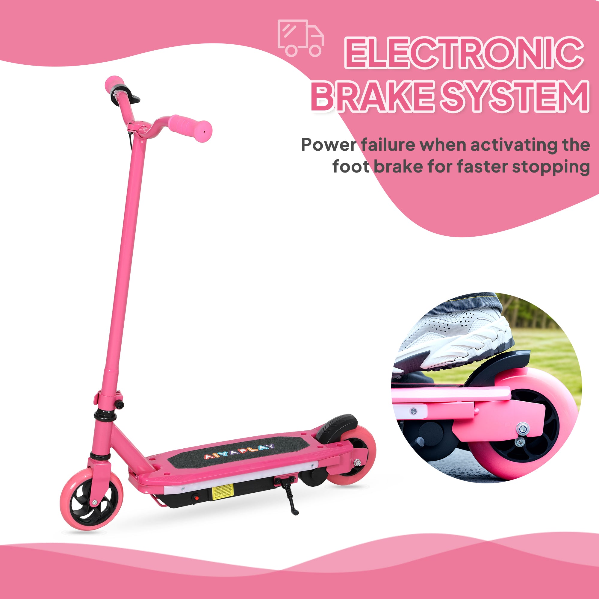 AIYAPLAY Electric Scooter for Ages 6-14, with Colourful Light and Electric Brake, Electric Scooter E Scooter, Up to 10 KM/H & 8 KM, Pink - anydaydirect