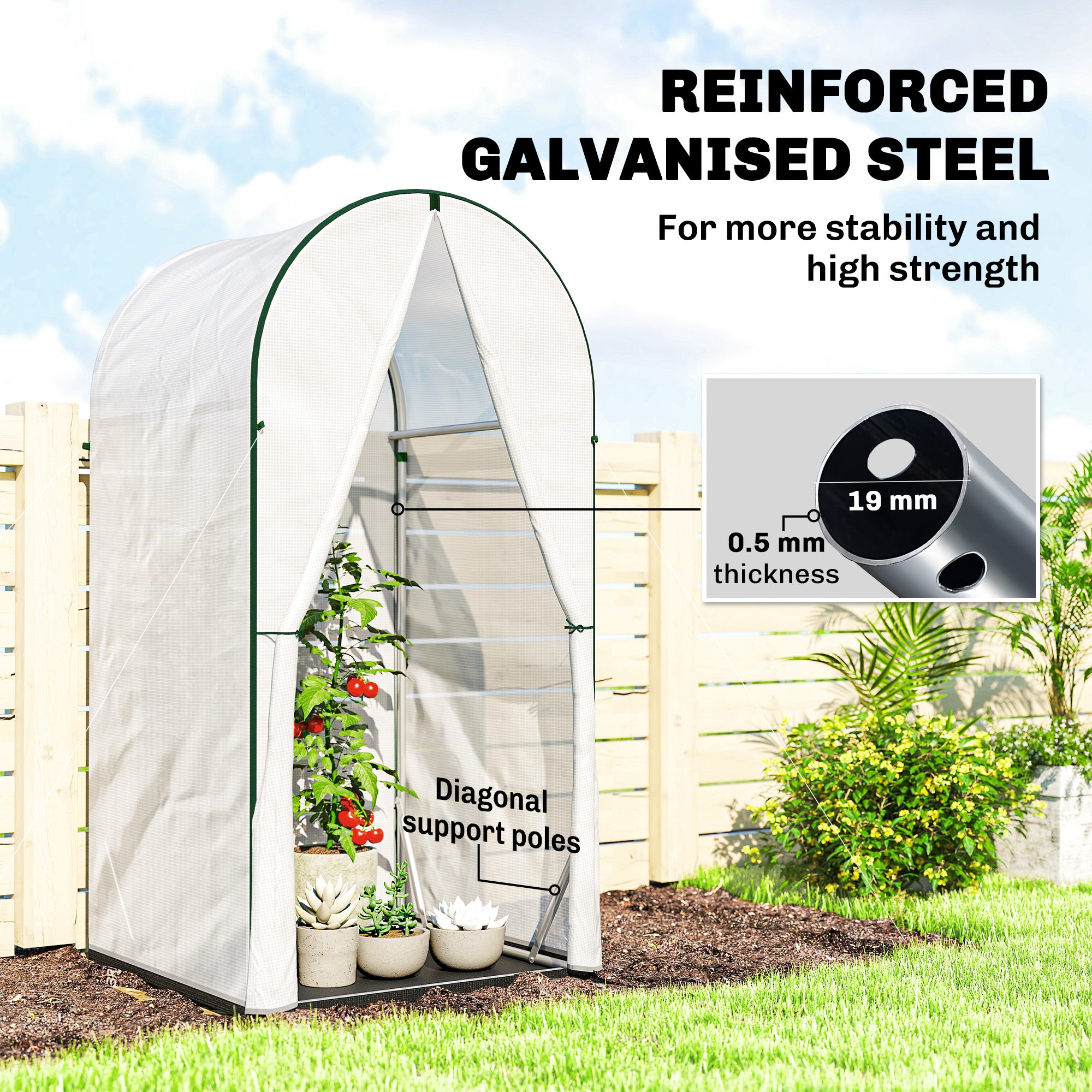 Outsunny Mini Greenhouse, Portable Green House with Roll-Up Door, PE Base, Small Greenhouse, 100 x 100 x 195 cm, White - anydaydirect