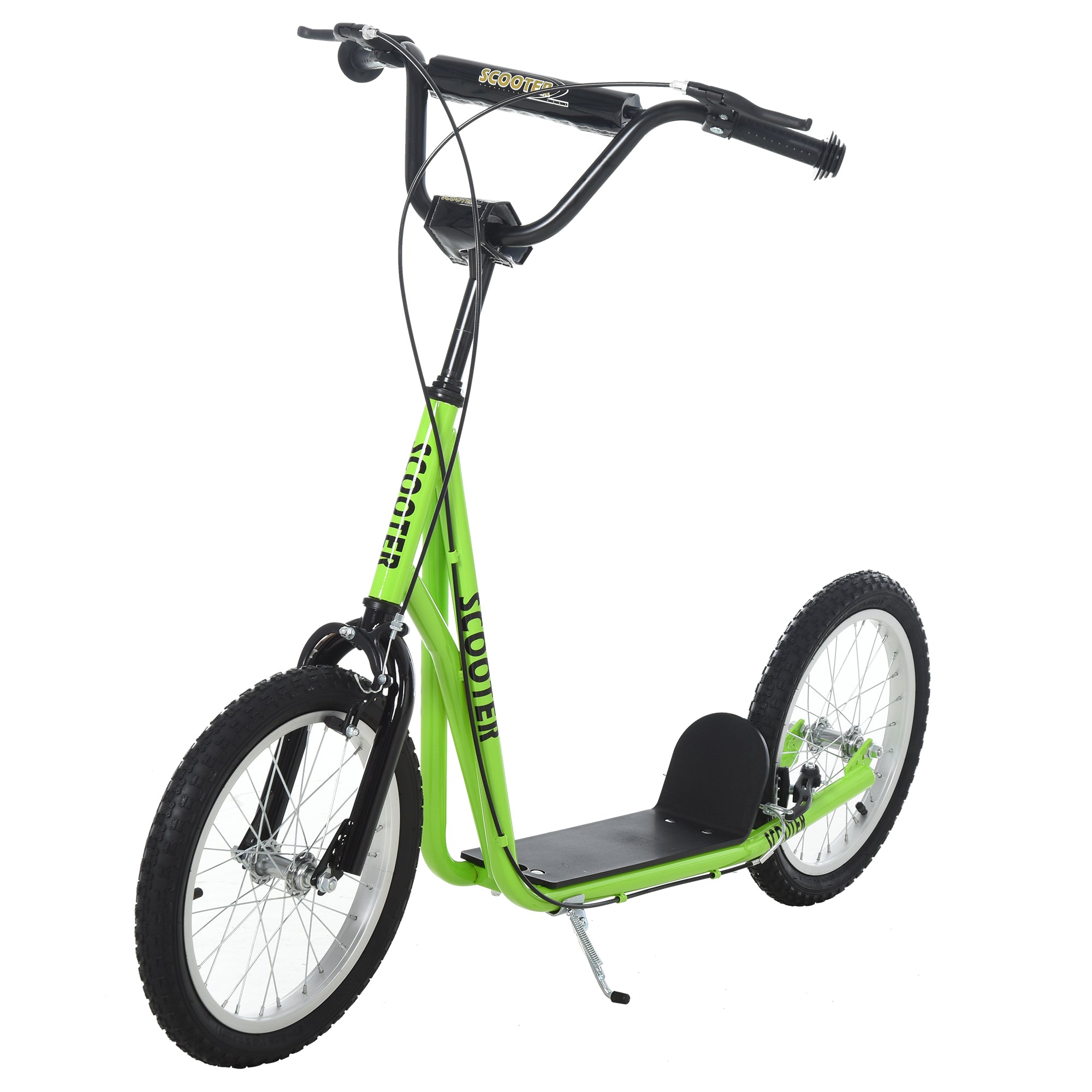 HOMCOM Teen Kids Stunt Scooter Children Kick Scooter Adjustable Handlebar 2 Brakes Ride On 16 Inch Rubber Tyres Green - anydaydirect