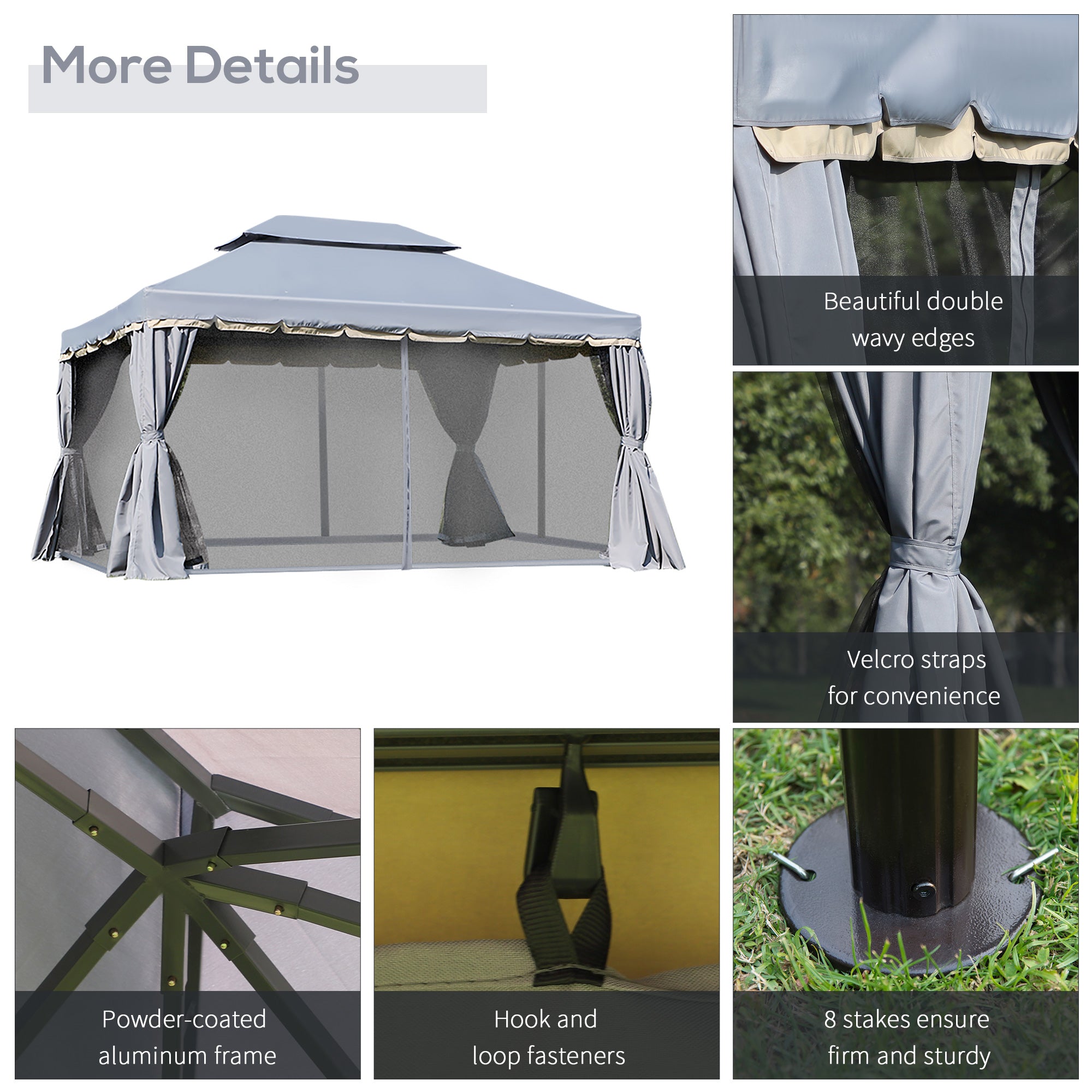 Outsunny 3 x 4m Aluminium Garden Gazebo, Marquee Canopy Shelter Pavilion Party Tent with Nets and Curtains for Garden and Deck, Grey - anydaydirect
